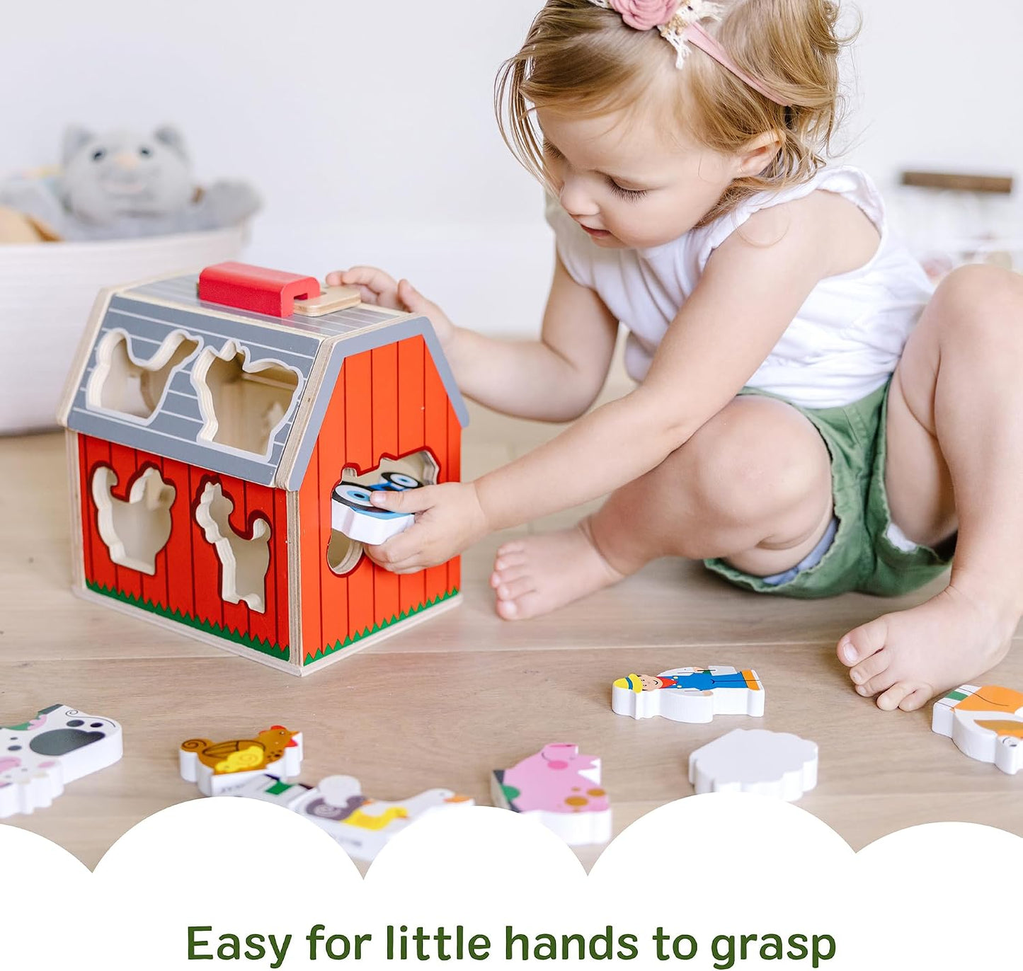 HotMelissa & Doug Take-Along Wooden Toy Barn, 11-Pc Portable Toddler Playset with Farm Animals & Pop-Up Roof, Preschool Learning Toys for Girls & Boys 2+