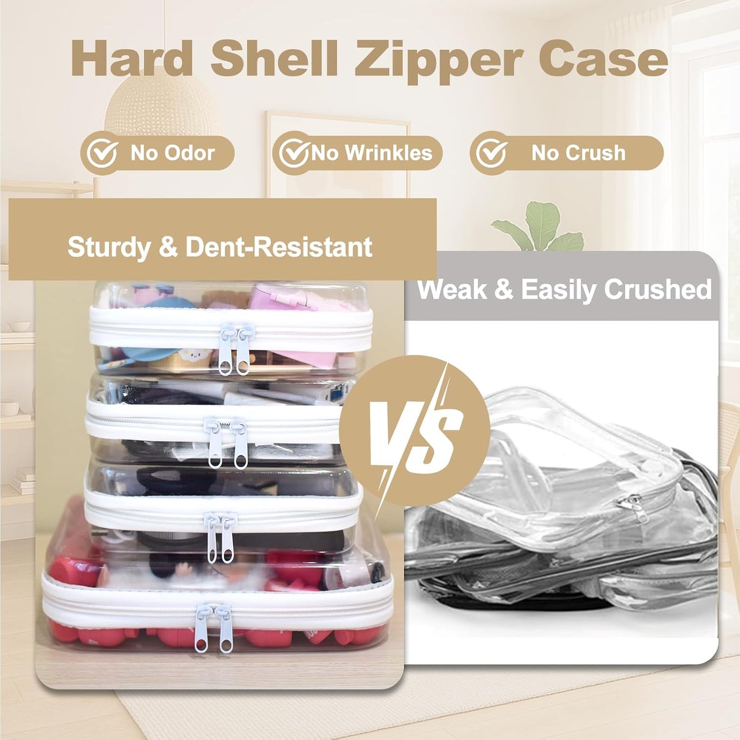 Hot4 pcs Clear Zipper Pouches,Hard Shell Zipper Case | Toiletry Bag for Travel, CLear Diaper Bag, Toiletry Pouch, Travel Organizer, Cosmetic Bag,Toy Storage Bins (M+3S)