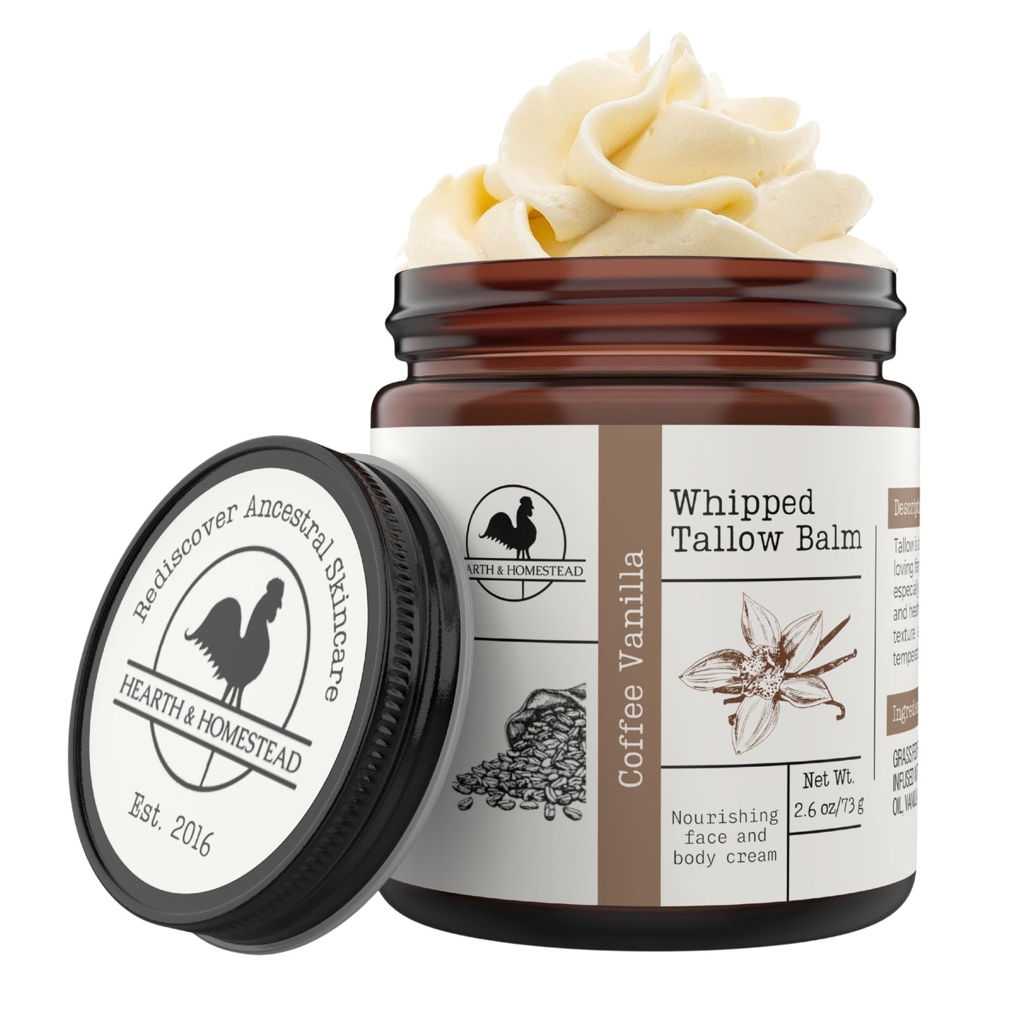 HotHearth & Homestead Whipped Beef Tallow for Skin & Face - 100% Grass Fed, Eczema Cream & Body Butter - Organic Olive Oil, Calendula & Rose - Lotion & Hand Moisturizer for Dry Skin, Unscented, 1.3oz
