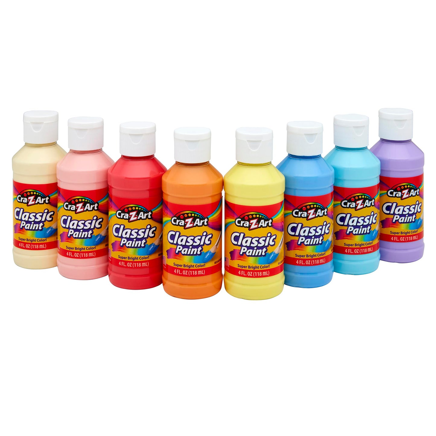 HotCra-Z-Art Washable Classic Paint Bulk Pack 8ct, Assorted Colors 4oz each bottle
