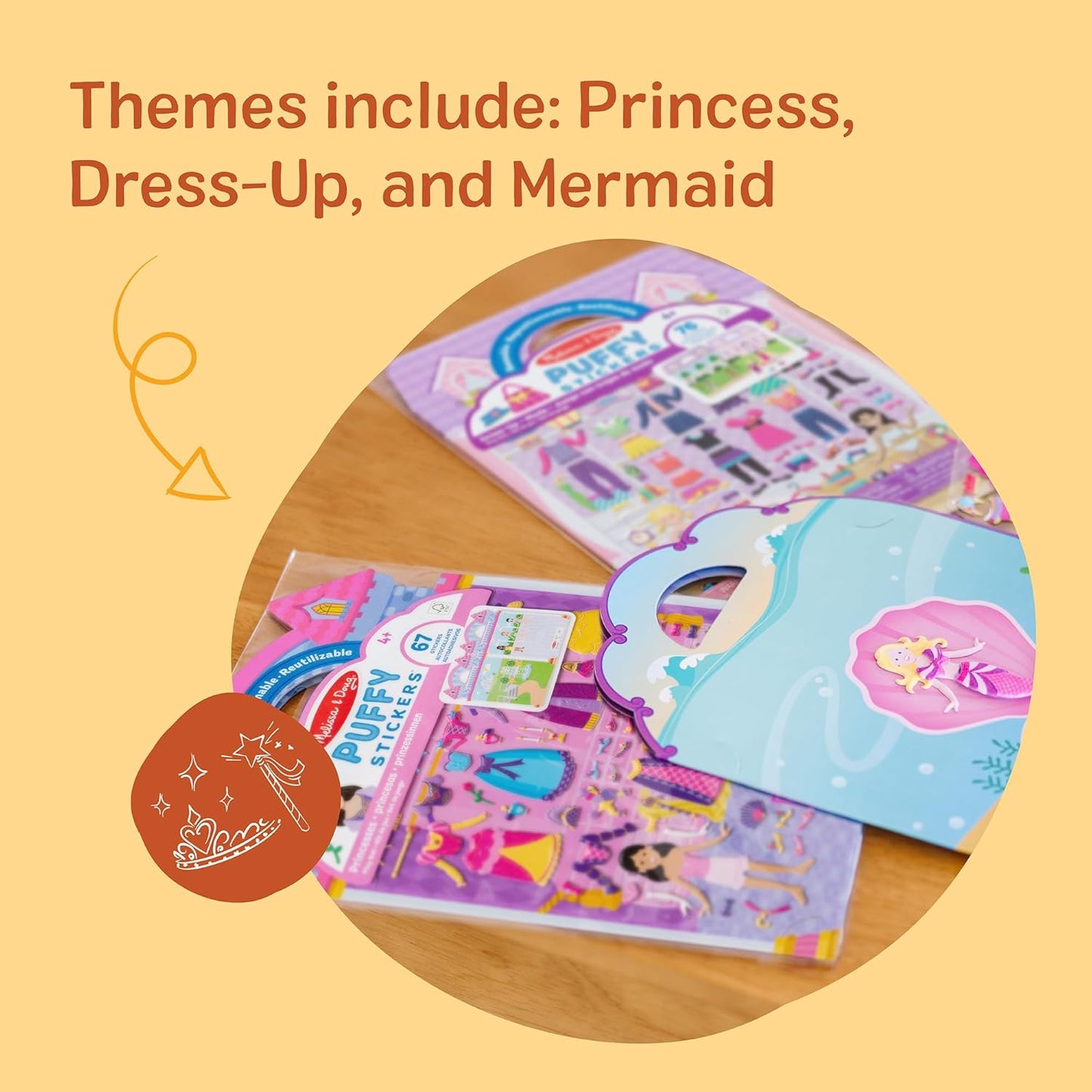 HotMelissa & Doug Puffy Sticker Activity Books Set of 3 – Dress-Up, Princess & Mermaid, with 208 Reusable Stickers and Fold-Out Scenes, Mess-Free Travel Toys for Kids Ages 4+ - FSC Certified