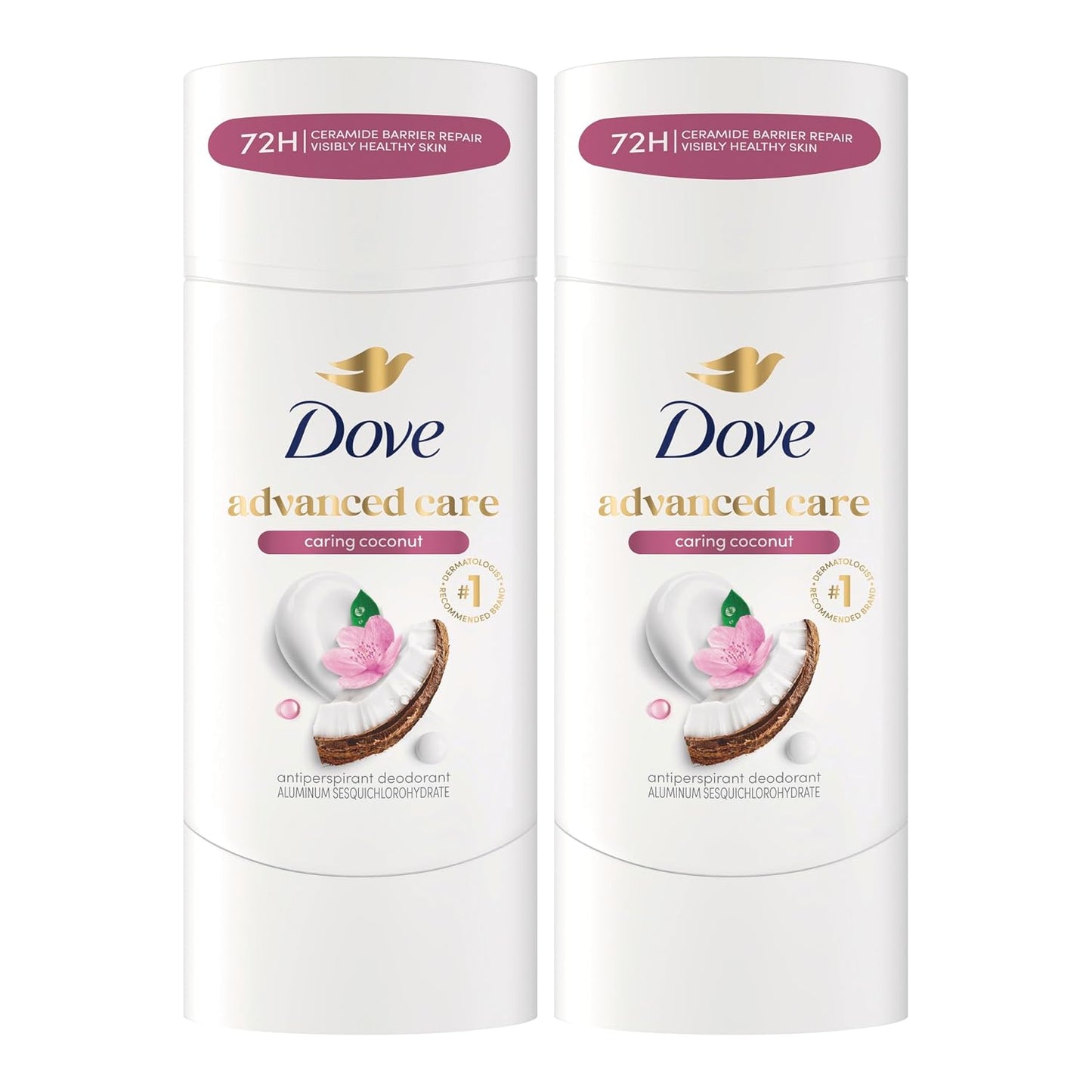 HotDove Advanced Care Antiperspirant Caring Coconut, 2 Count Deodorant Stick for Women, for 48 Hour Protection And Soft And Comfortable Underarms, 2.6 oz