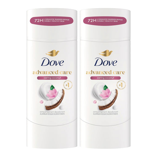HotDove Advanced Care Antiperspirant Caring Coconut, 2 Count Deodorant Stick for Women, for 48 Hour Protection And Soft And Comfortable Underarms, 2.6 oz
