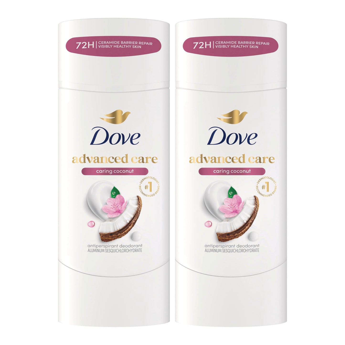 HotDove Advanced Care Antiperspirant Caring Coconut, 2 Count Deodorant Stick for Women, for 48 Hour Protection And Soft And Comfortable Underarms, 2.6 oz