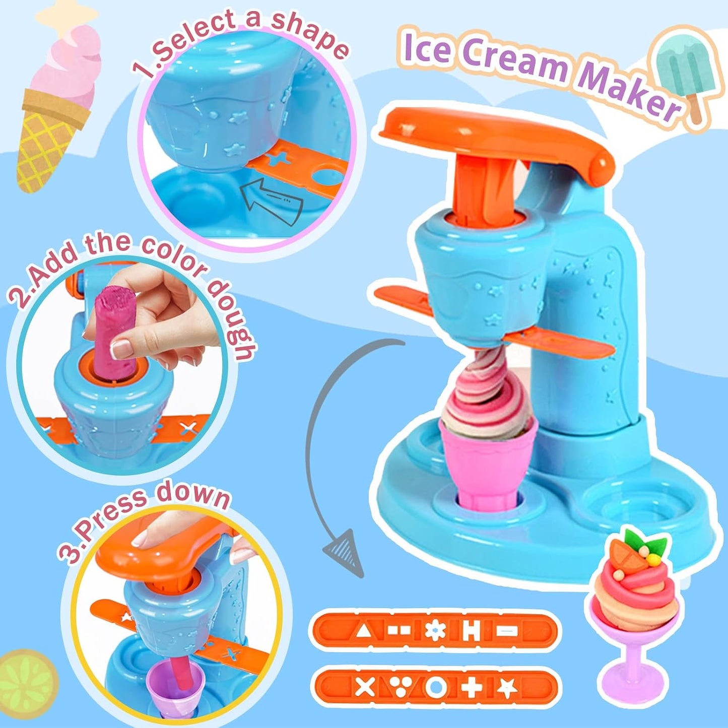 Hot Crelloci 3 in 1 Color Dough Kitchen Creations Set, Ice Cream Spaghetti Burger Maker Machine, Art Crafts Food Modeling Toys, Accessories Tools Kit for Boys Girls Kids Toddlers Ages 3+ (12 Colors Dough)