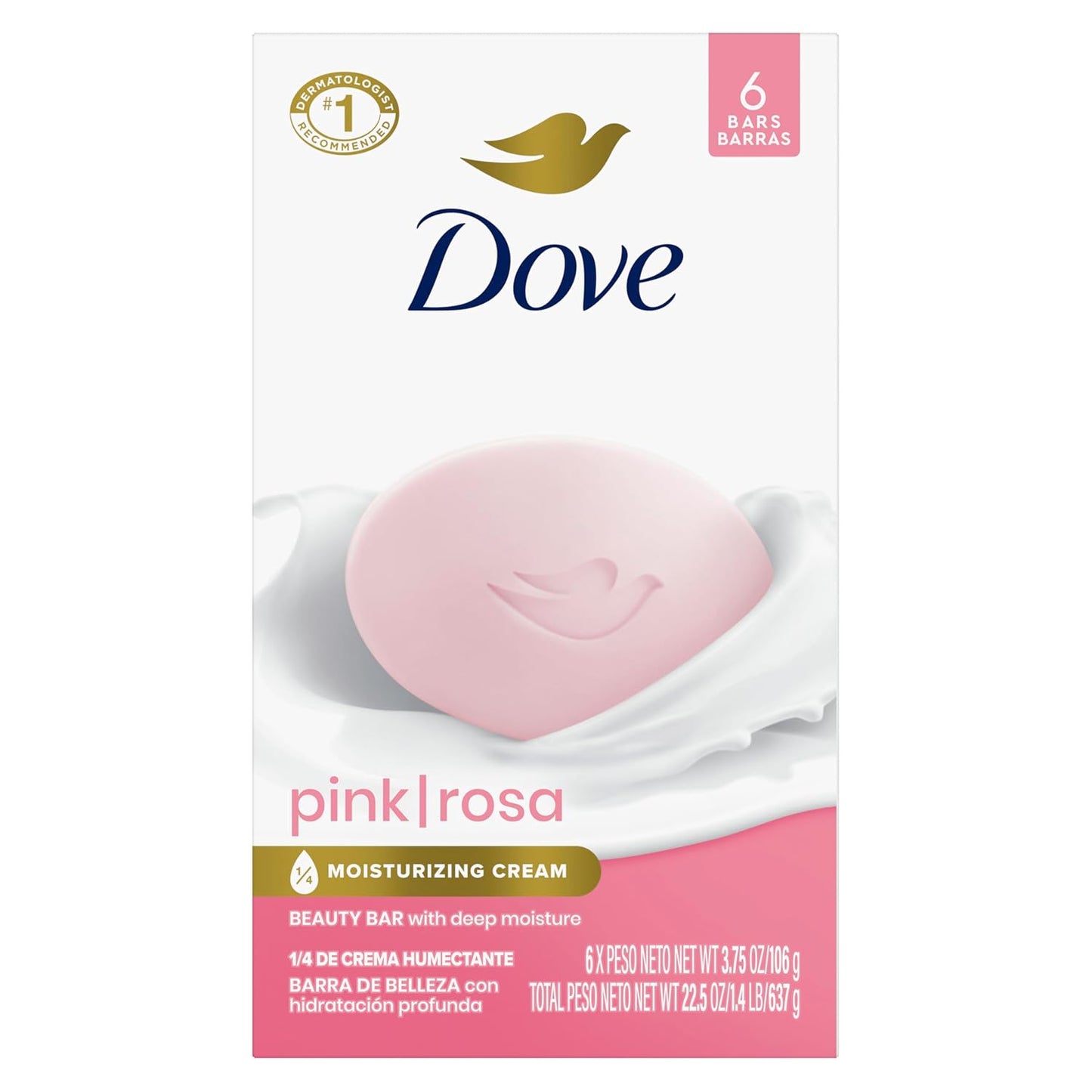 HotDove Beauty Bar Soap Pink Rosa, 6 Bars for Soft, Smooth Skin, Cleans & Moisturizes 3.75 oz