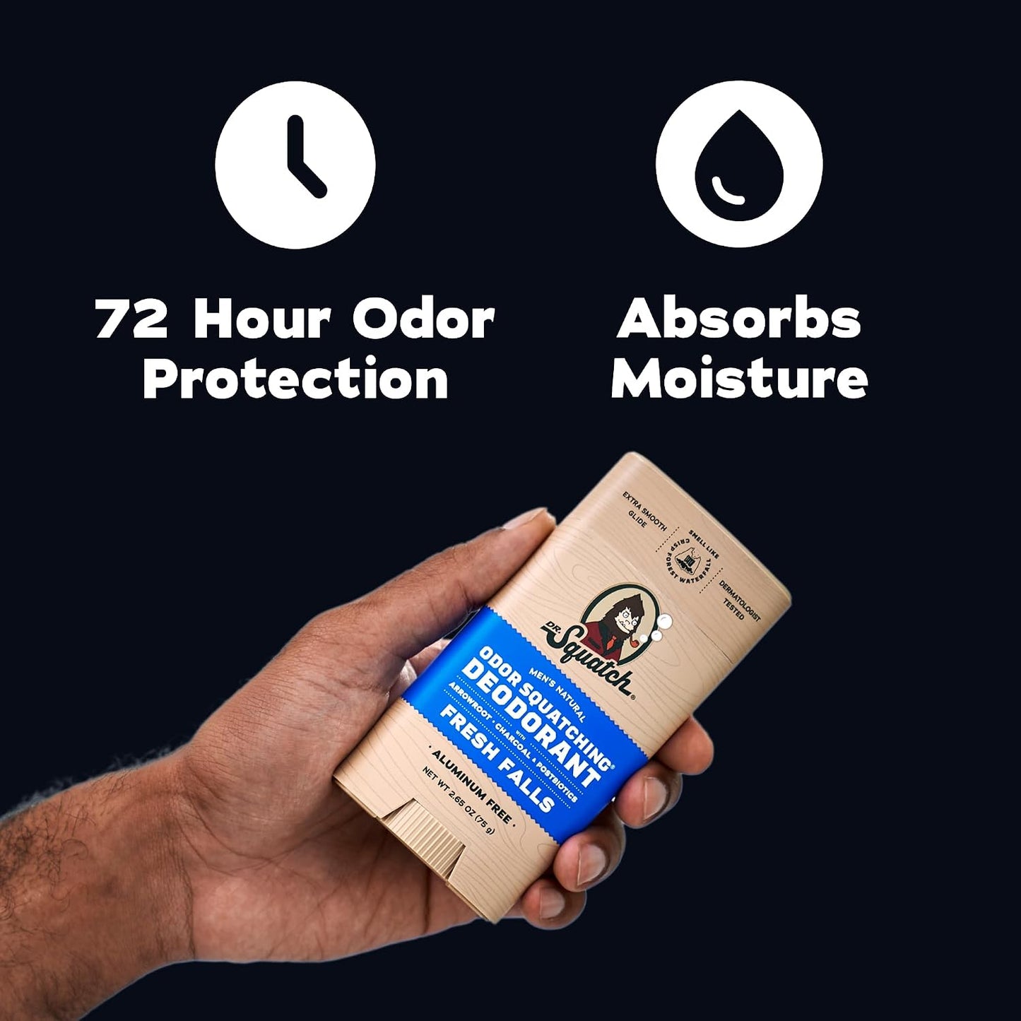 HotDr. Squatch Natural Men’s Deodorant – Aluminum Free Natural Deodorant Men with Charcoal & Postbiotics for 72-Hour Odor Protection – Fresh Falls, 2.65oz Stick (3-Pack)