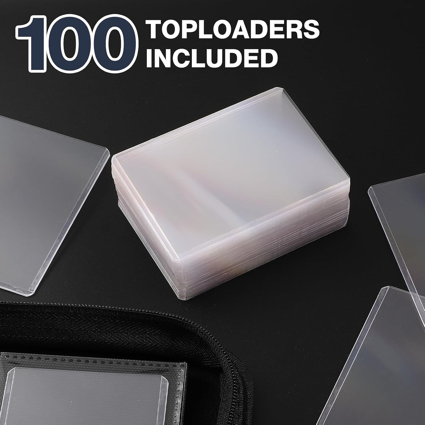 HotTop Loader Binder 9 Pocket, Holds 360 Toploaders, 100 Toploaders INCLUDED | Toploader Binder for 3" x 4" Rigid Toploaders, Trading Card Binder for TCG, MTG, Sport Cards, PU Leather Cover, Side Loading