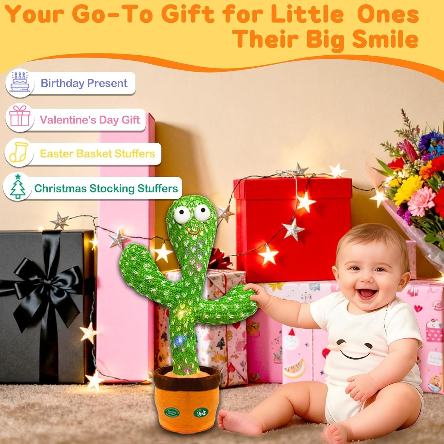 HotHunfur Interactive Baby Toys Dancing Talking Cactus Toy,Funny Gift for Infant, Singing Record Repeat What You Say Light Up Toy for Toddler Boy Girl (Volume Adjustment)