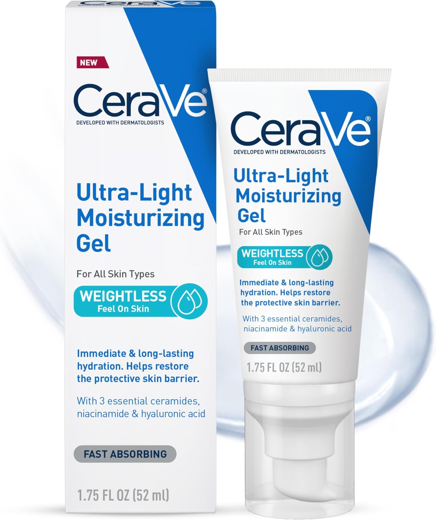 HotCeraVe Ultra-Light Moisturizing Gel, Hydrating Gel Face Moisturizer For Men & For Women with Ceramides, Niacinamide, Hyaluronic Acid, Fragrance Free, Oil-Free, Mattifying Moisturizer, 1.75 FL Oz