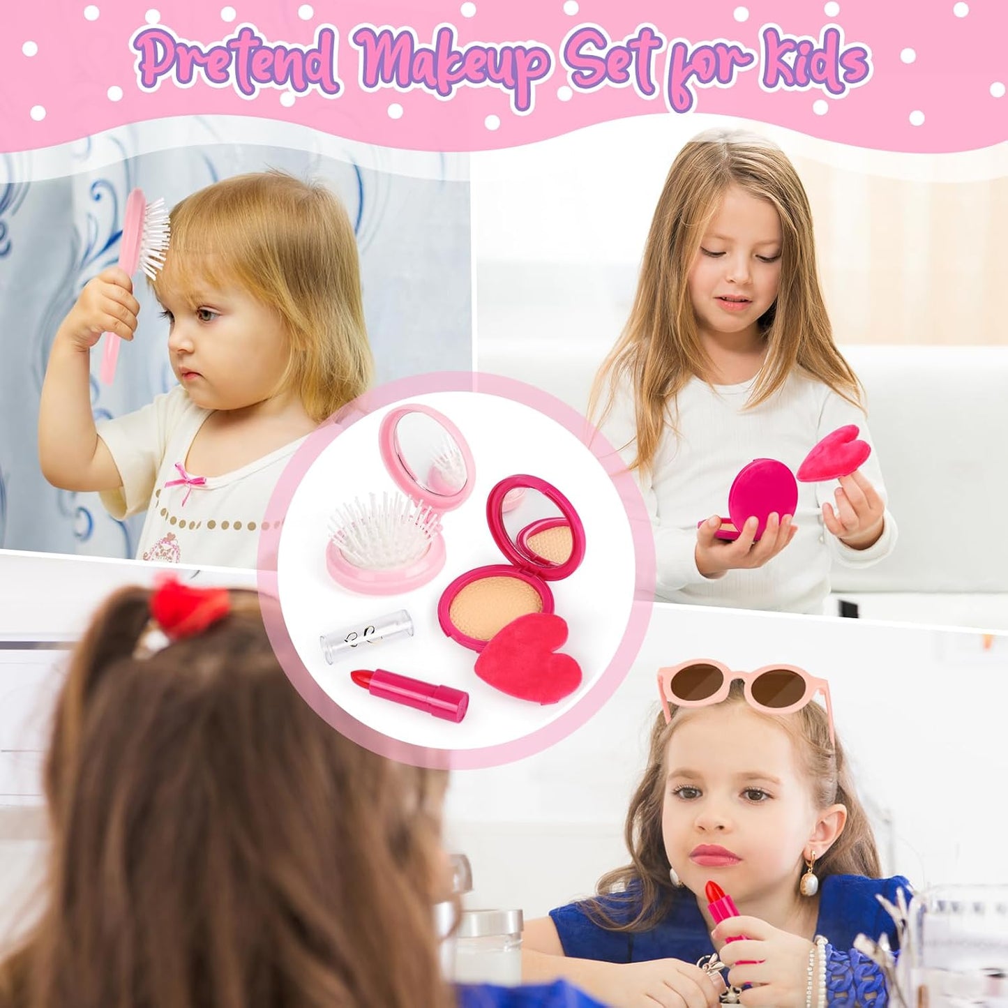 HotOisacirg Play Purse for Little Girls, 32PCS Toddler Purse with Pretend Makeup for Kids, Princess Toys Includes Handbag, Phone, Wristwatch, Silk Scarf Kids Toy Purse Birthday Gift for Girls 3 4 5 6 +