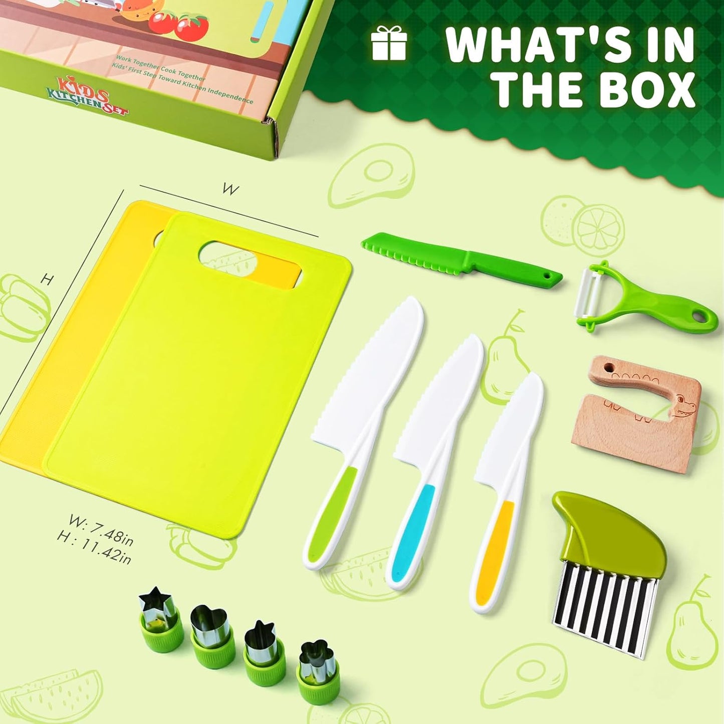 Hot13 Pieces Montessori Kitchen Toys for Toddlers-Kids Cooking Sets Real-Toddler Toys Set for Real Cooking with Plastic Children Safe Knives Crinkle Cutter Kids Cutting Board