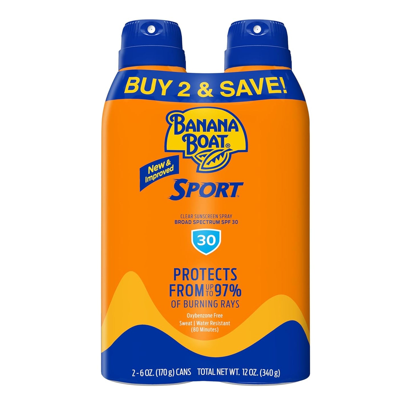 HotBanana Boat Sport Ultra SPF 30 Sunscreen Spray | Banana Boat Sunscreen Spray SPF 30, Water Resistant, Oxybenzone Free, 6oz each Twin Pack