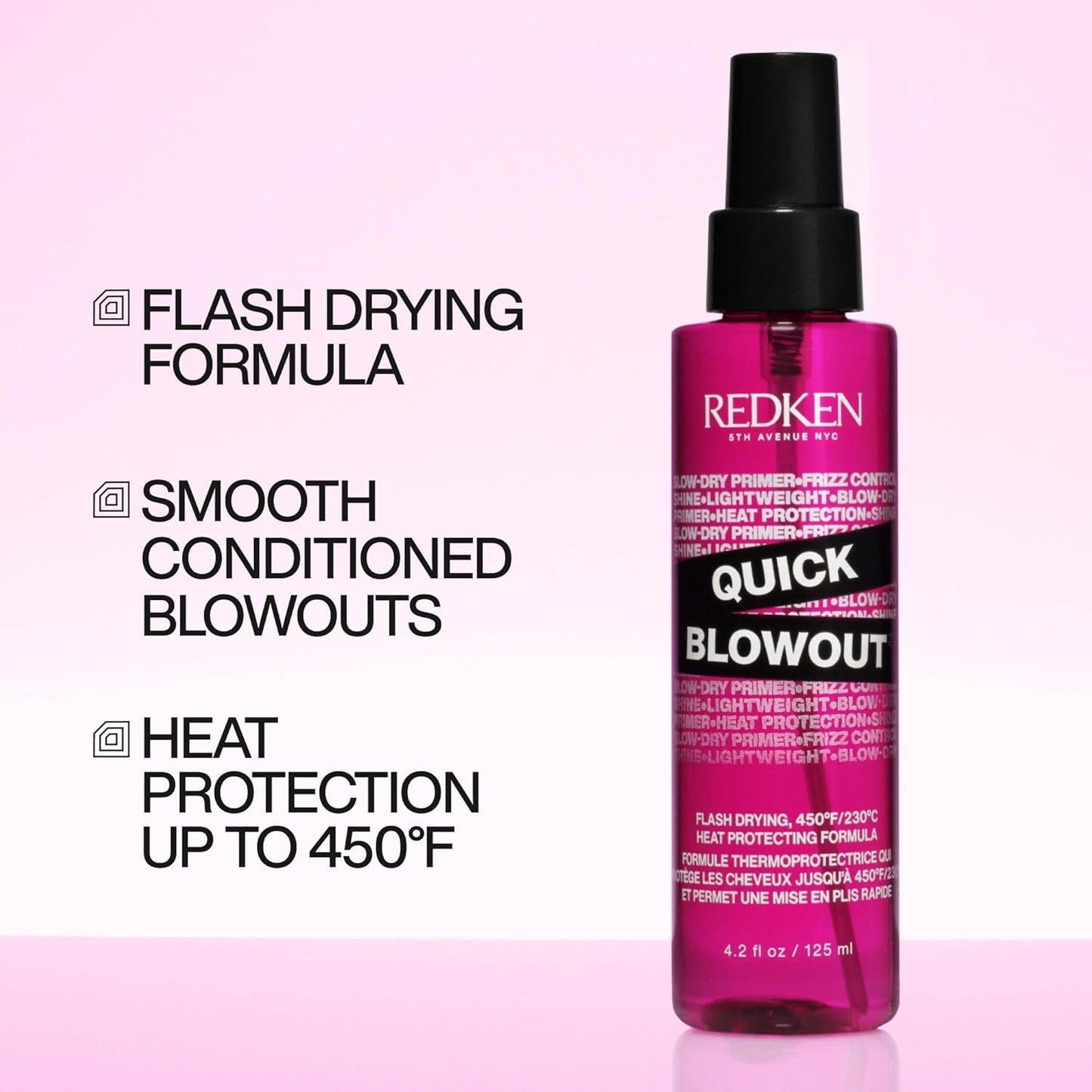 HotRedken Quick Blowout Heat Protectant Spray For All Hair Types - Smooths & Adds Shine, Lightweight Blowdry Styling Primer with Heat Protection
