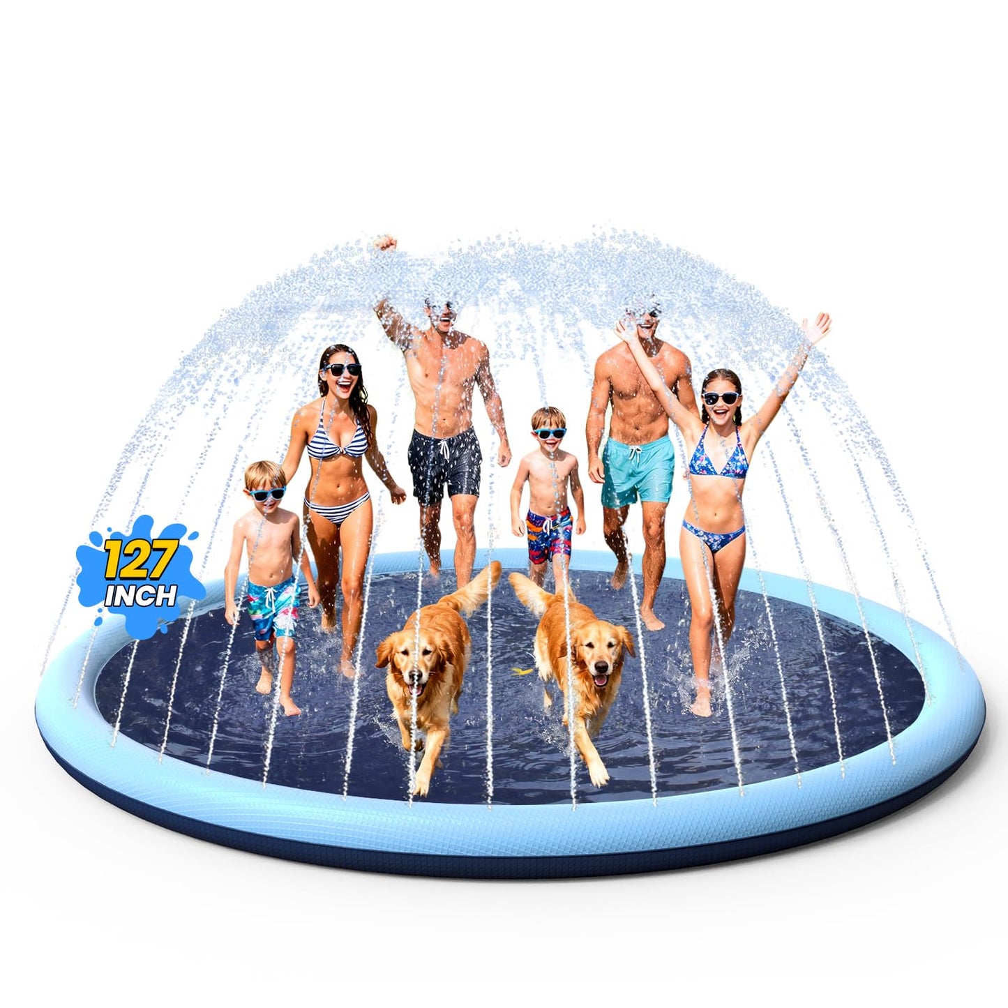 HotVISTOP 67" Non-Slip Splash Pad for Kids and Dogs, Thickened Sprinkler Pool for Toddlers, Outdoor Backyard Water Toys, Fun Fountain Play Mat for Babies, Children & Pets Blue