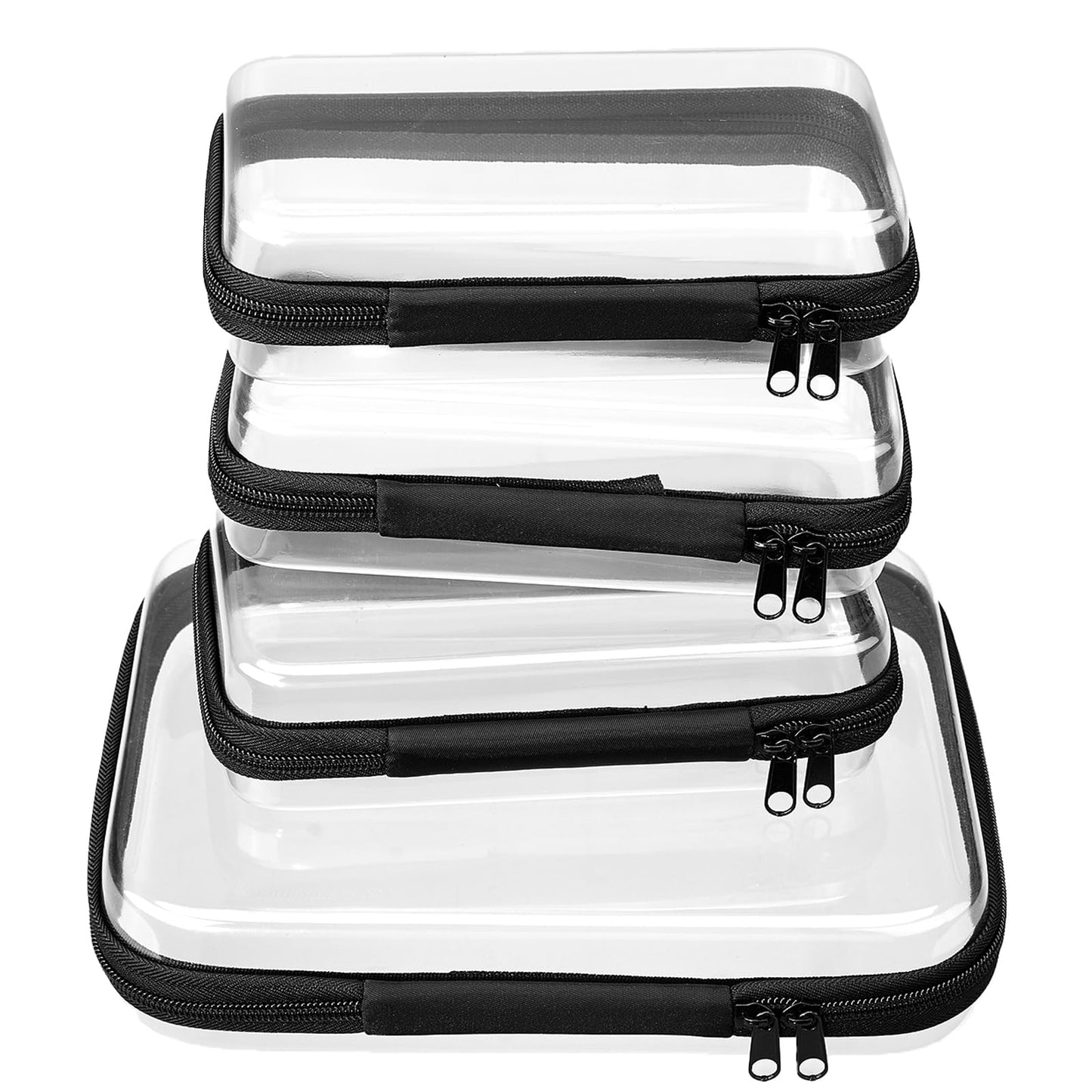 Hot4 pcs Clear Zipper Pouches,Hard Shell Zipper Case | Toiletry Bag for Travel, CLear Diaper Bag, Toiletry Pouch, Travel Organizer, Cosmetic Bag,Toy Storage Bins (M+3S)