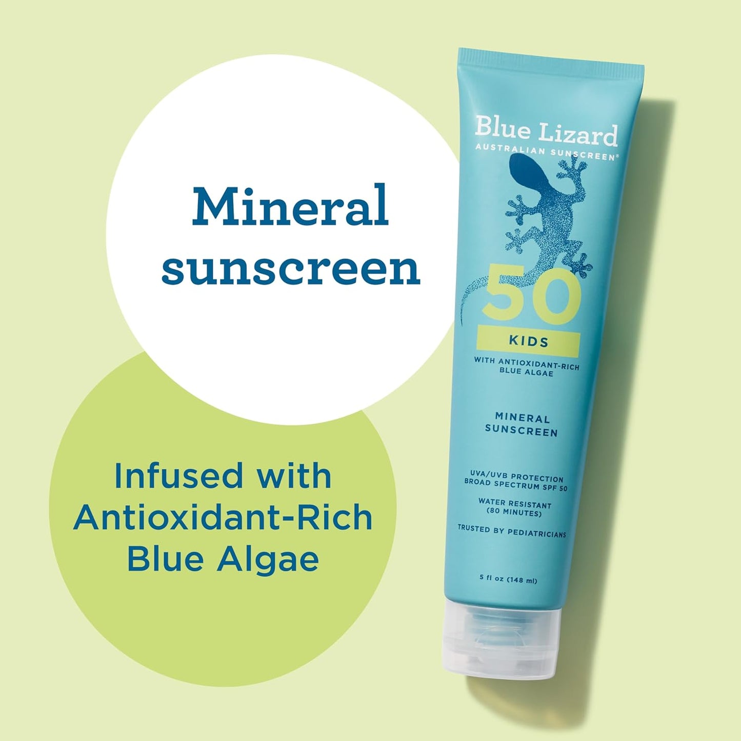 HotBlue Lizard Kids Mineral SPF 50 Sunscreen Lotion, 100% Mineral, Children’s Sunscreen, Water-Resistant Formula, Paraben-Free, Fragrance-Free, 5 fl oz