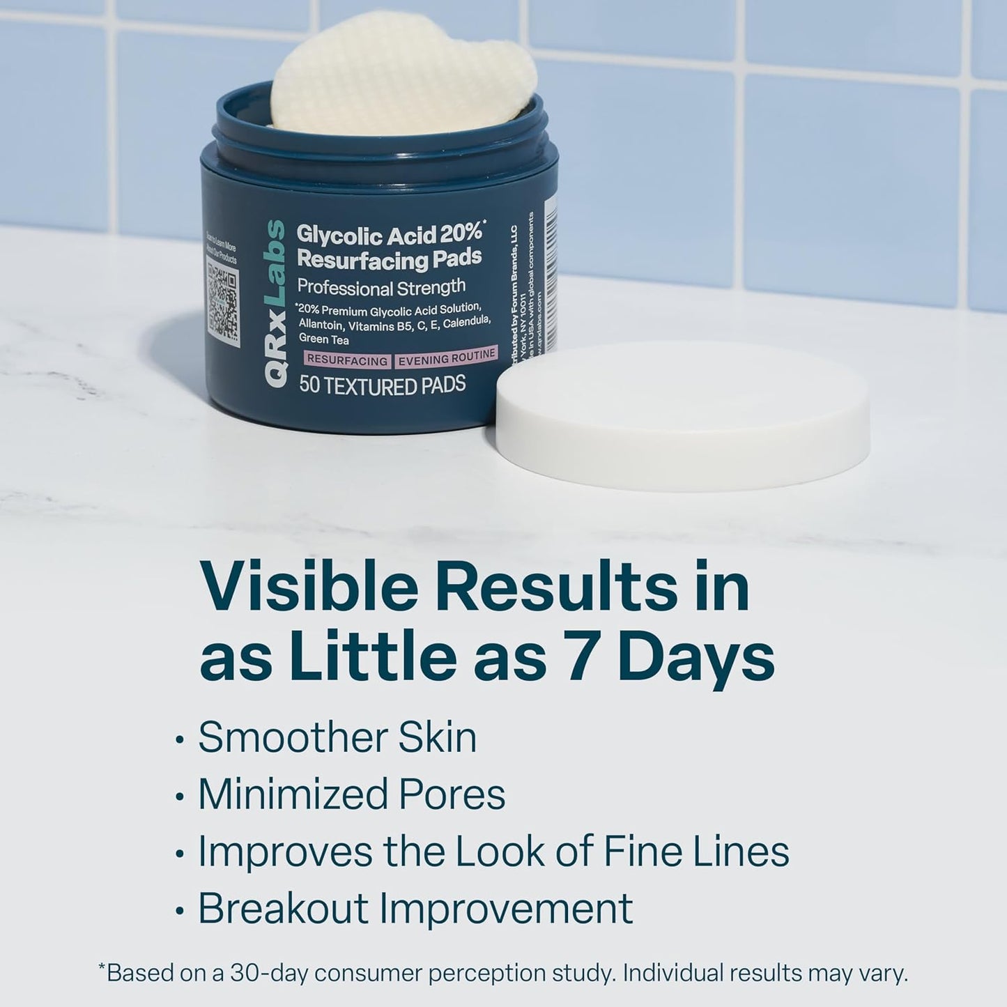 HotQRxLabs Glycolic Acid Pads - 20% Resurfacing Pads AHA for Face & Body - Exfoliates Skin Surface and Reduces Appearance of Fine Lines and Wrinkles - Acne Treatment Clearing - Daily Pads - 50ct