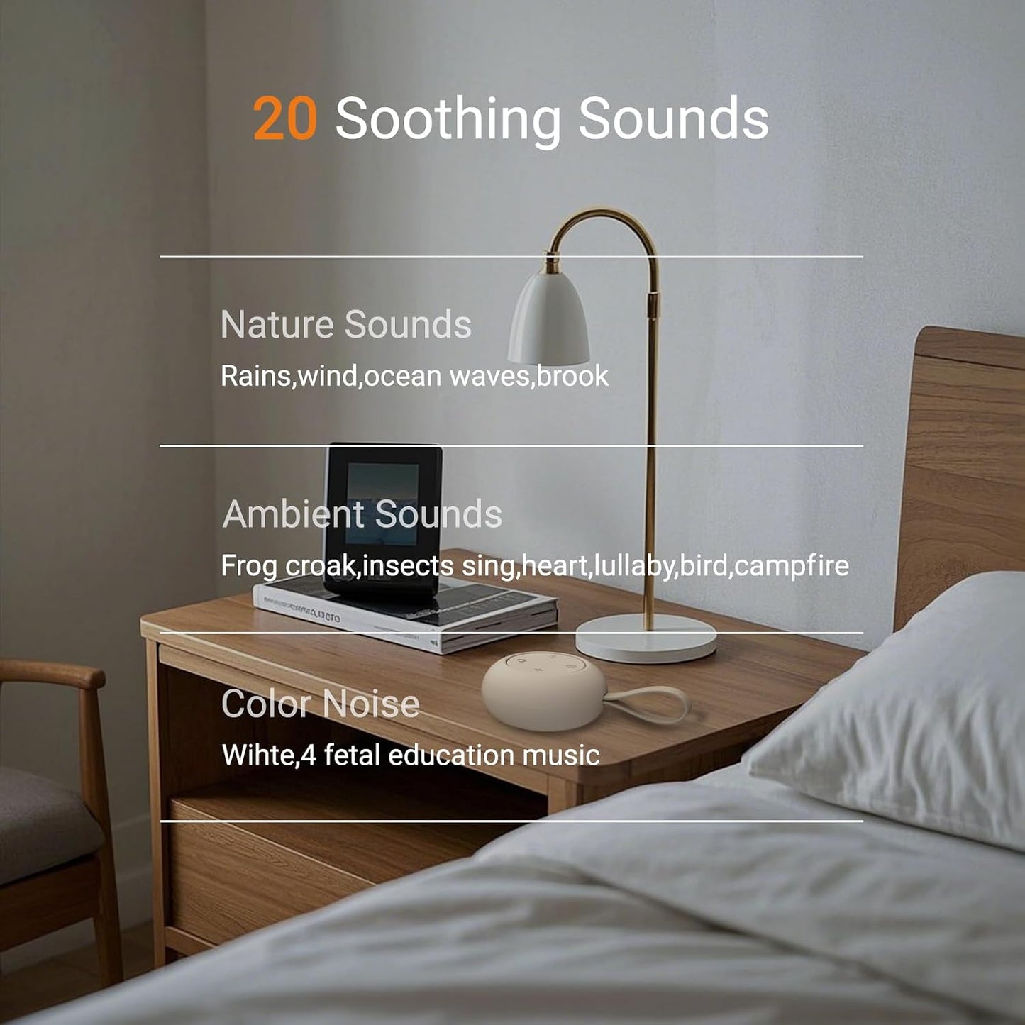 HotPortable Baby Sound Machine [White Noise for Babies Kids Adults][Timer Function][20 Soothing Sounds][Sleep Soother] 15 Hours Battery Life, Travel,Registry,Gifts,Shower,Clips on Baby Stroller