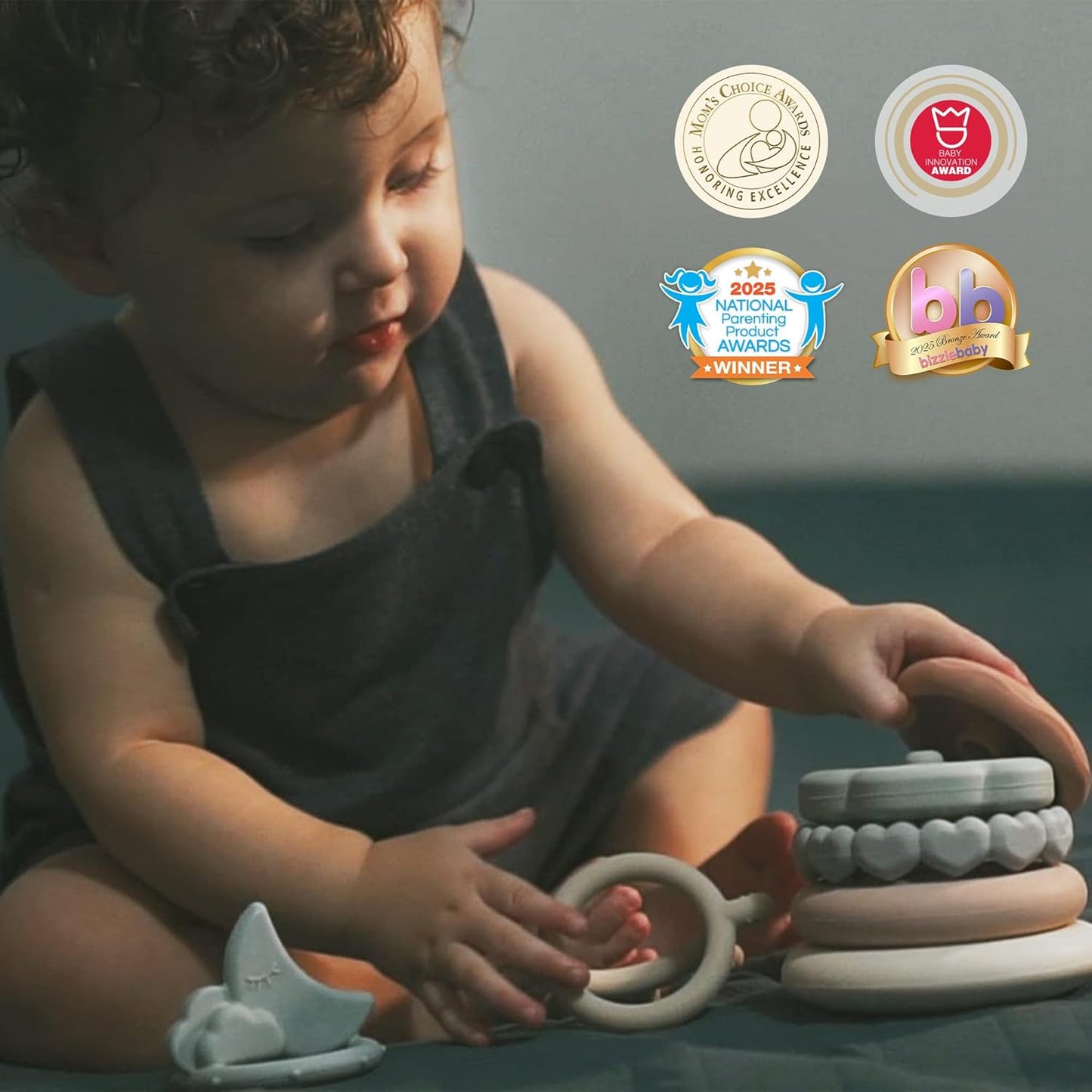 HotMoonkie Stacks of Circles Soft Teething Toy | Educational Learning Baby Toy | Stacking Ring Toys for Babies Boy and Girl | 7 Piece Teethers Set