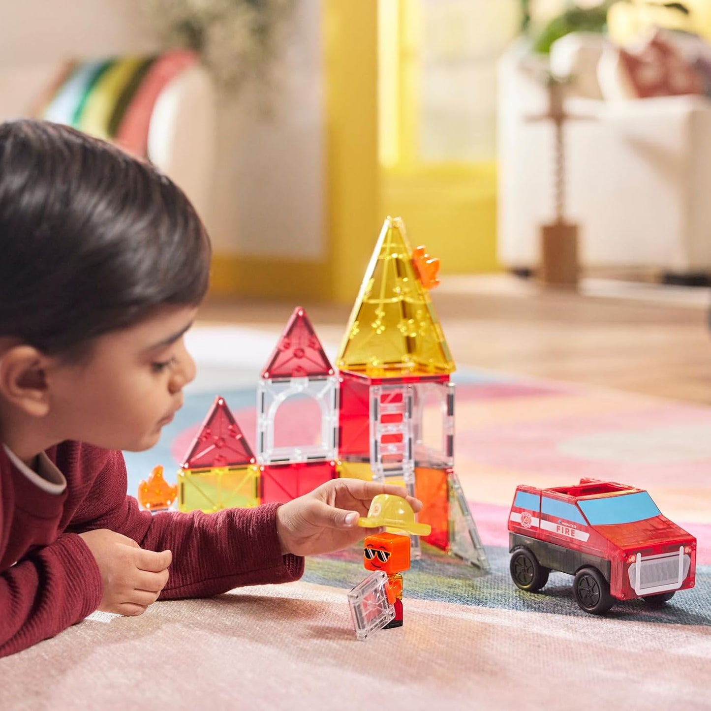 HotMAGNA-TILES Fire Rescue 27-Piece Magnetic Construction Set, The Original Magnetic Building Brand