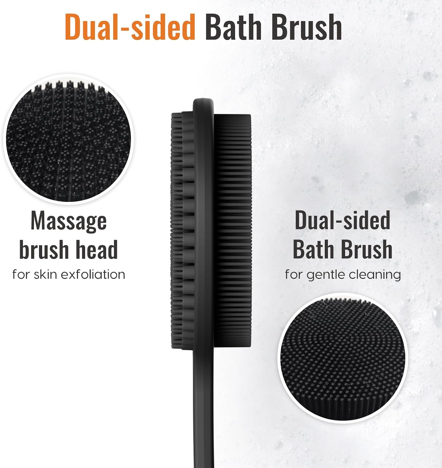 HotSilicone Back Scrubber for Shower, 17in Lengthen Long Handle Body Brush, Double Sided Shower Brush for Shower Exfoliating and Massage Can Produce Rich Foam, Long Handle Back Scrubber for Men