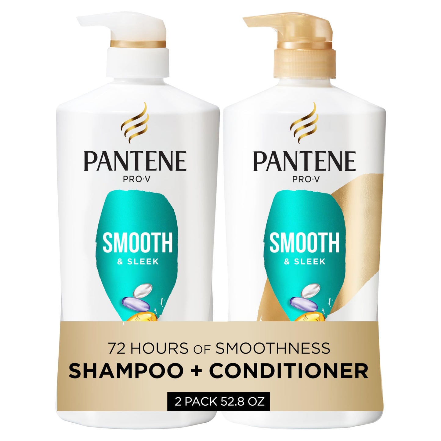 HotPantene Shampoo & Conditioner Set, Daily Moisture Renewal - Pro-V Nutrients for Dry, Color-Treated, Straight to Curly Hair, 72-Hour Hydration & Softness, 52.8 Oz Total + Miracle Rescue Shot (0.5 Oz)