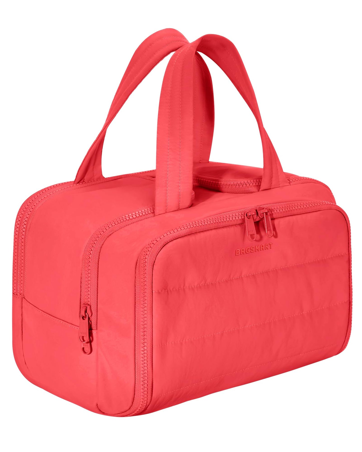 HotBAGSMART Travel Toiletry Bag, Lightweight Large Wide-open Travel Bag for Women, Puffy Cosmetic Makeup Bag Organizer with Handle for Accessories,Essentials, Toiletries, Dark Pink
