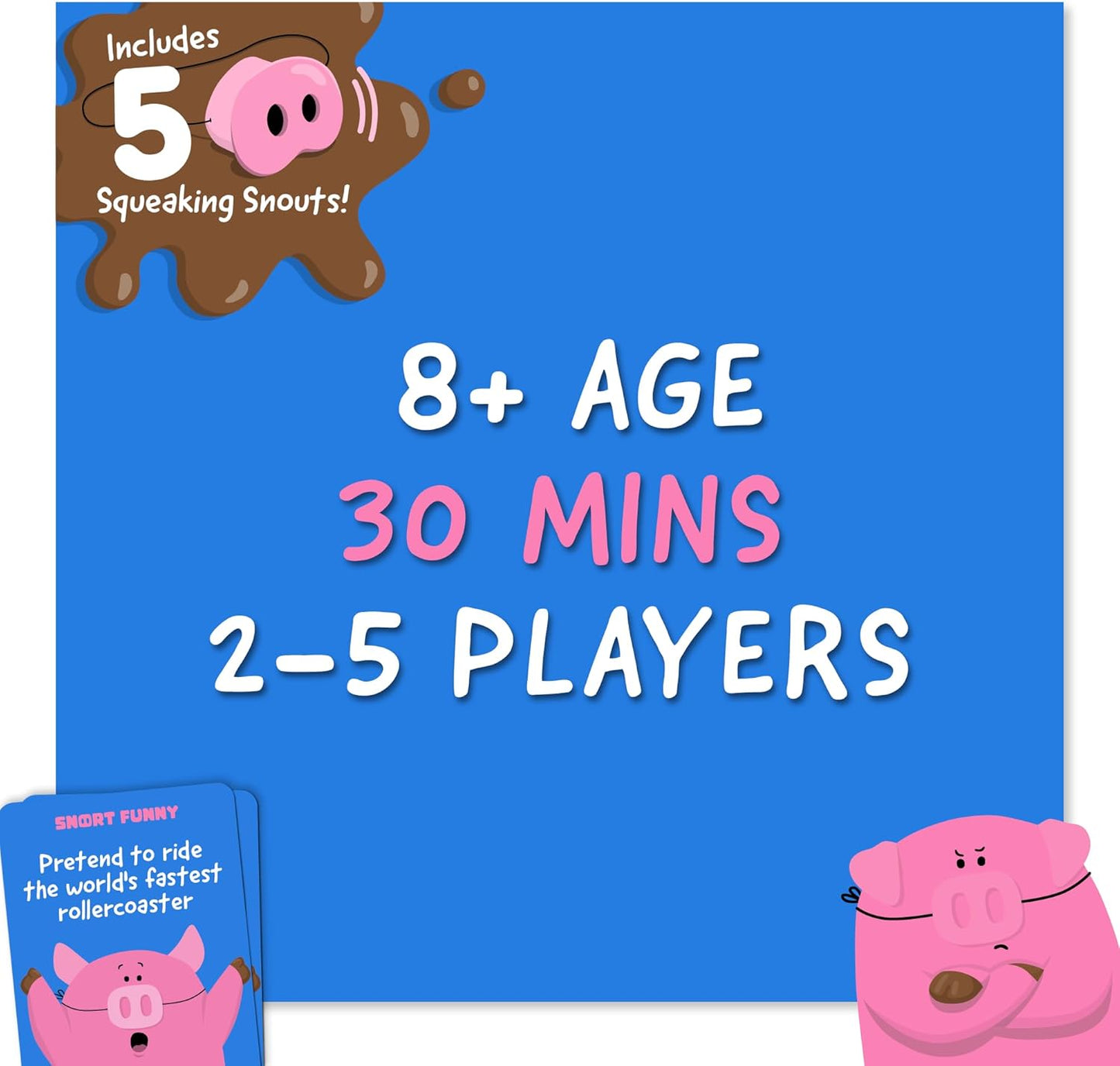 HotSnort Funny – The Oinkredible You Laugh You Lose Party Game | Family Games for Kids and Adults | 150 Challenge Cards, 5 Pig Snouts & Mud Tokens | Funny Games for Friend & Family, 4-8 Players, Ages 8+