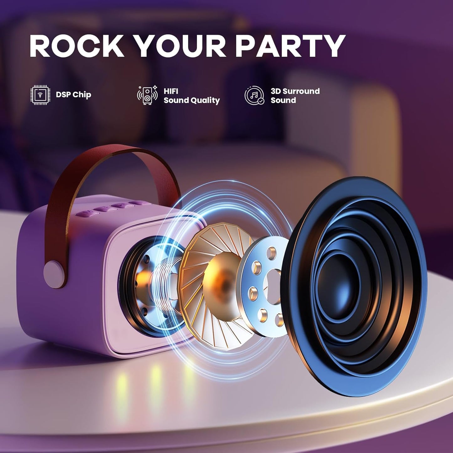 HotYLL Karaoke Machine for Kids, Portable Mini Speaker with 2 Wireless Microphones, TOP Kids Gifts for Girls Ages 3, 4, 5, 6, 7, 8, 9, 10+ Years Old, 4-12th Birthday Singing Present Toy Party (Purple)