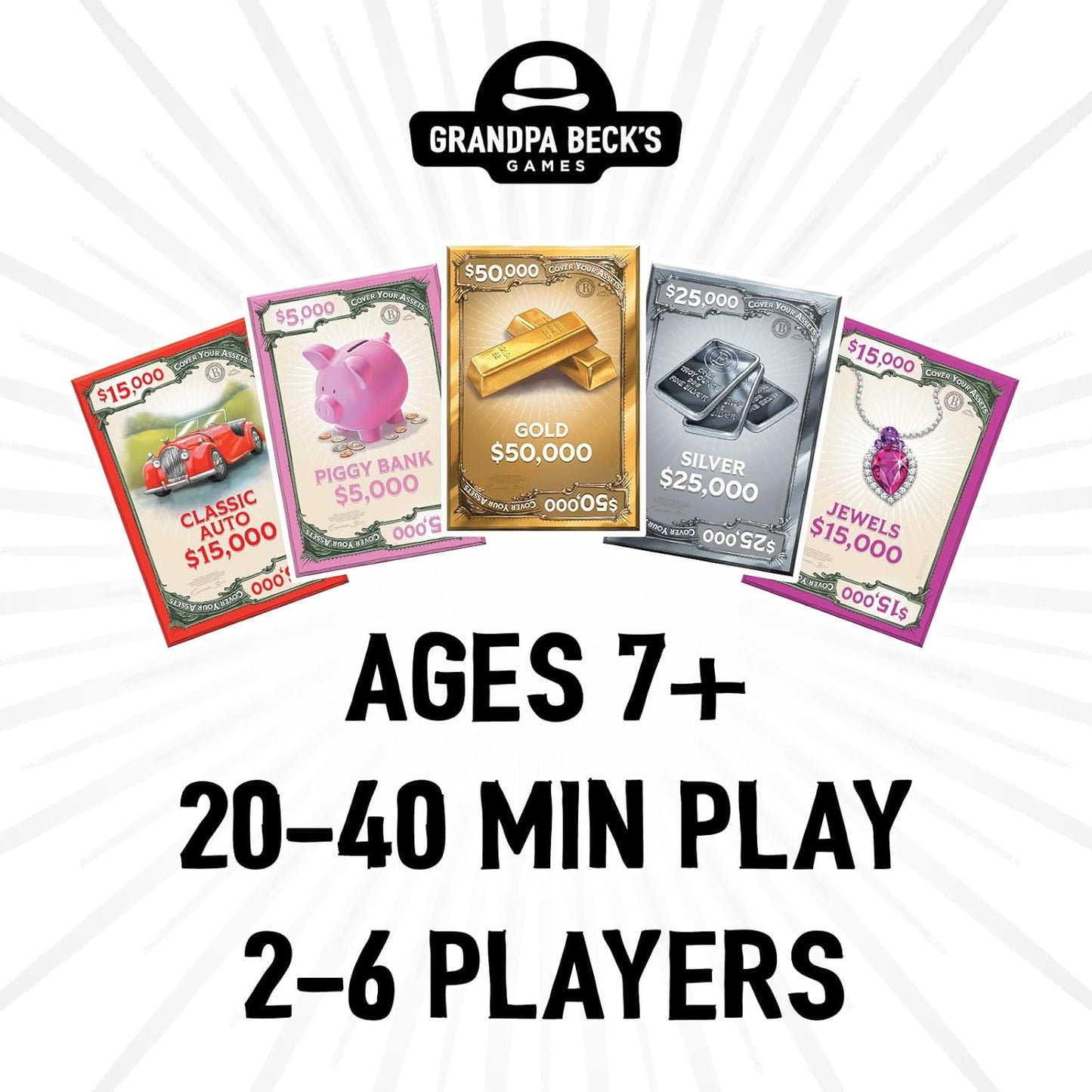 HotGrandpa Beck's Games Cover Your Assets Card Game | from The Creators of Skull King | Easy to Learn and Outrageously Fun for Kids, Teens, & Adults | 2-6 Players Ages 7+