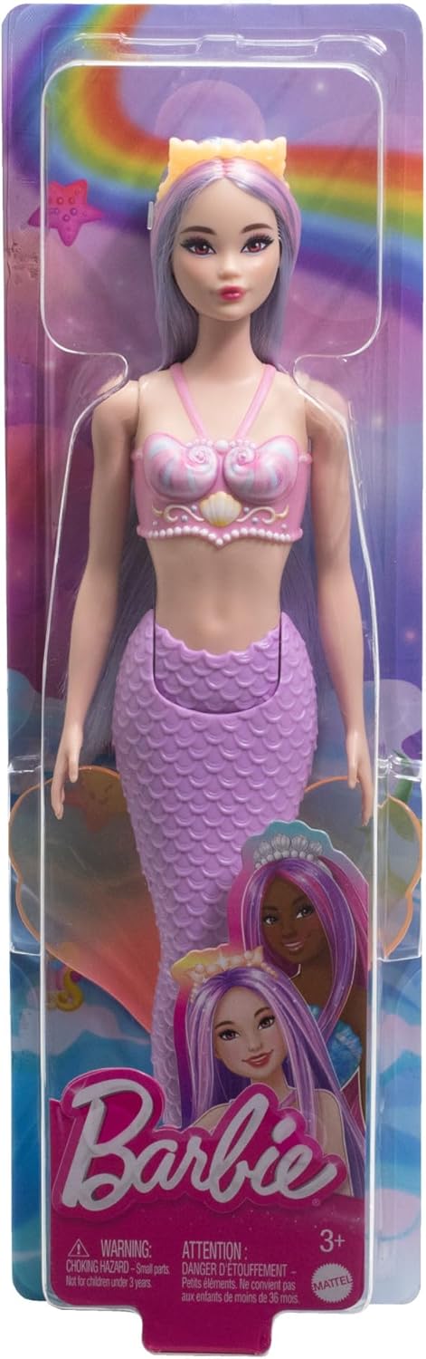 Hot Barbie Mermaid Doll with Pink & Lilac Fantasy Hair & Headband Accessory, Toy with Shell-Inspired Bodice & Lavender Tail