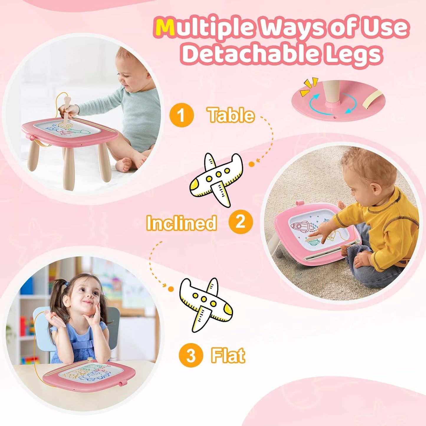 HotKikidex Magnetic Drawing Board, Toddler Girl Toys for 1-3 Year Old, Doodle Board Pad Learning and Educational Toys for 1 2 3 Year Old Baby Kids Birthday Gift (Soft Pink)