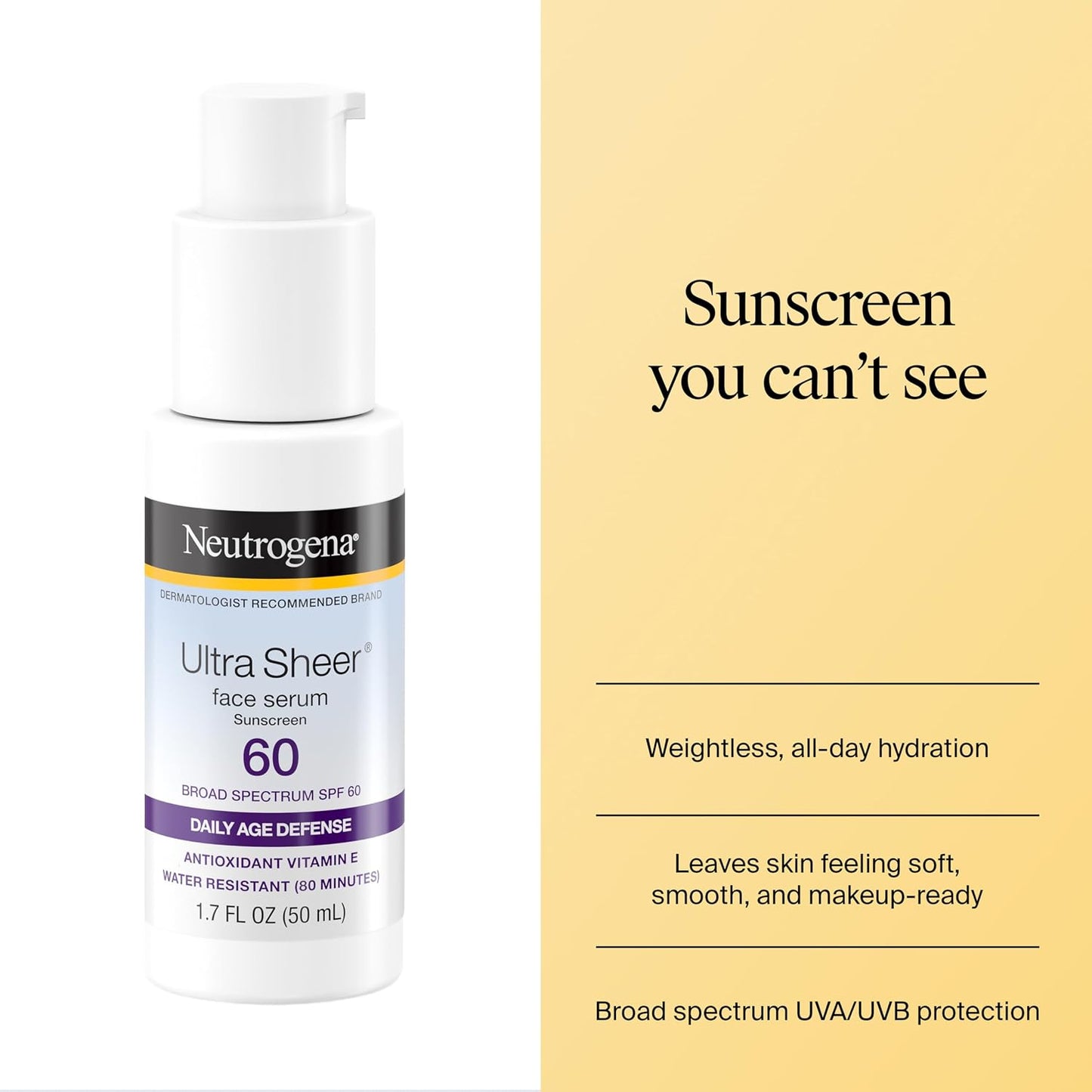 HotNeutrogena, Ultra Sheer Face Sunscreen with Vitamin E and SPF 60, Sunscreen for Face with Broad Spectrum Uva/Uvb Protection, Fragrance-Free, Oxybenzone-Free, Water-Resistant (80 minutes), 50.3 mL