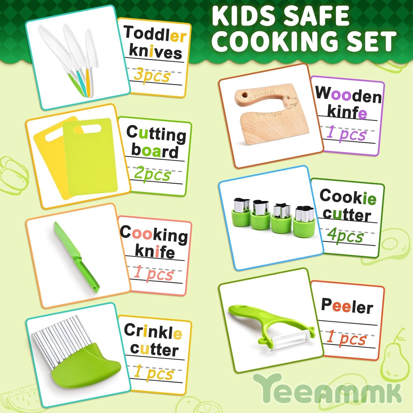 Hot13 Pieces Montessori Kitchen Toys for Toddlers-Kids Cooking Sets Real-Toddler Toys Set for Real Cooking with Plastic Children Safe Knives Crinkle Cutter Kids Cutting Board