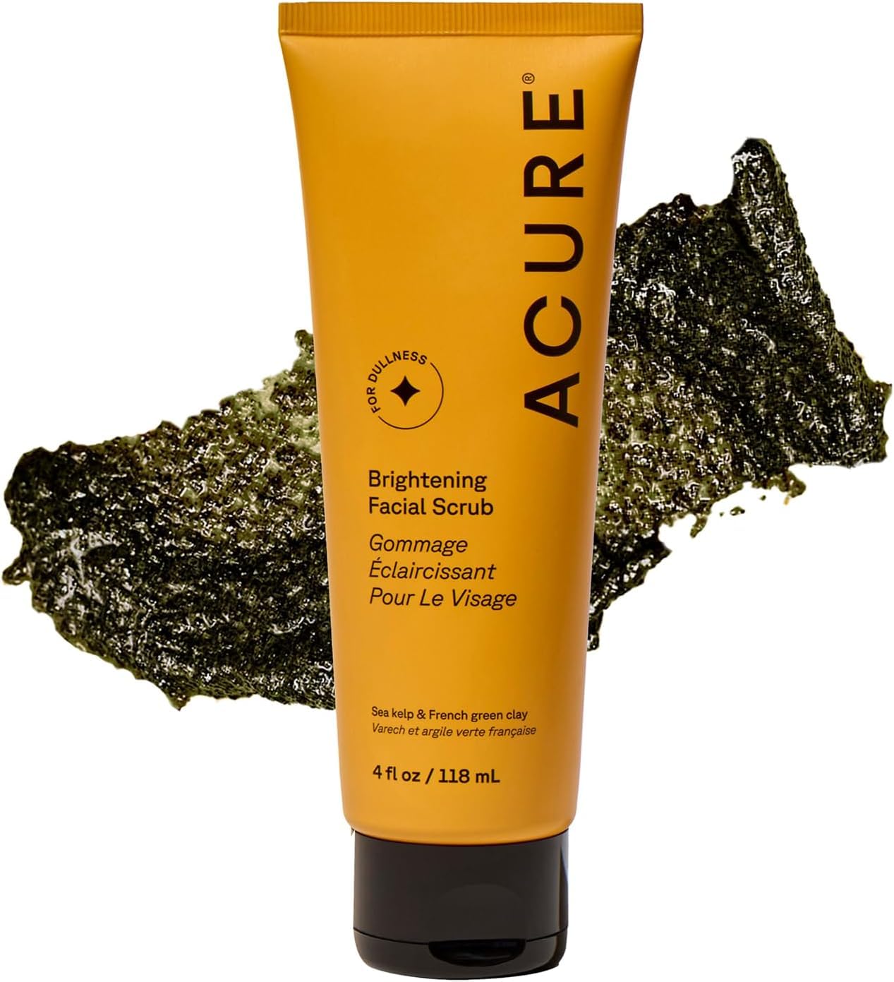 HotAcure Brightening Facial Scrub - Exfoliating Face Wash, Gentle Daily Scrubber & Exfoliator for Women & Men for Radiant Skin, Cleansing Wash with Sea Kelp & French Green Clay - 4 fl oz