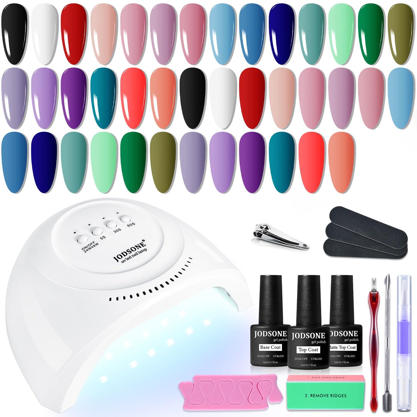 HotJODSONE Gel Nail Polish Kit with U V Light 32 Colors Gel Polish Nail + 4 Functional Adhesive Bottles Kit Soak Off Manicure Tools Gifts for Women