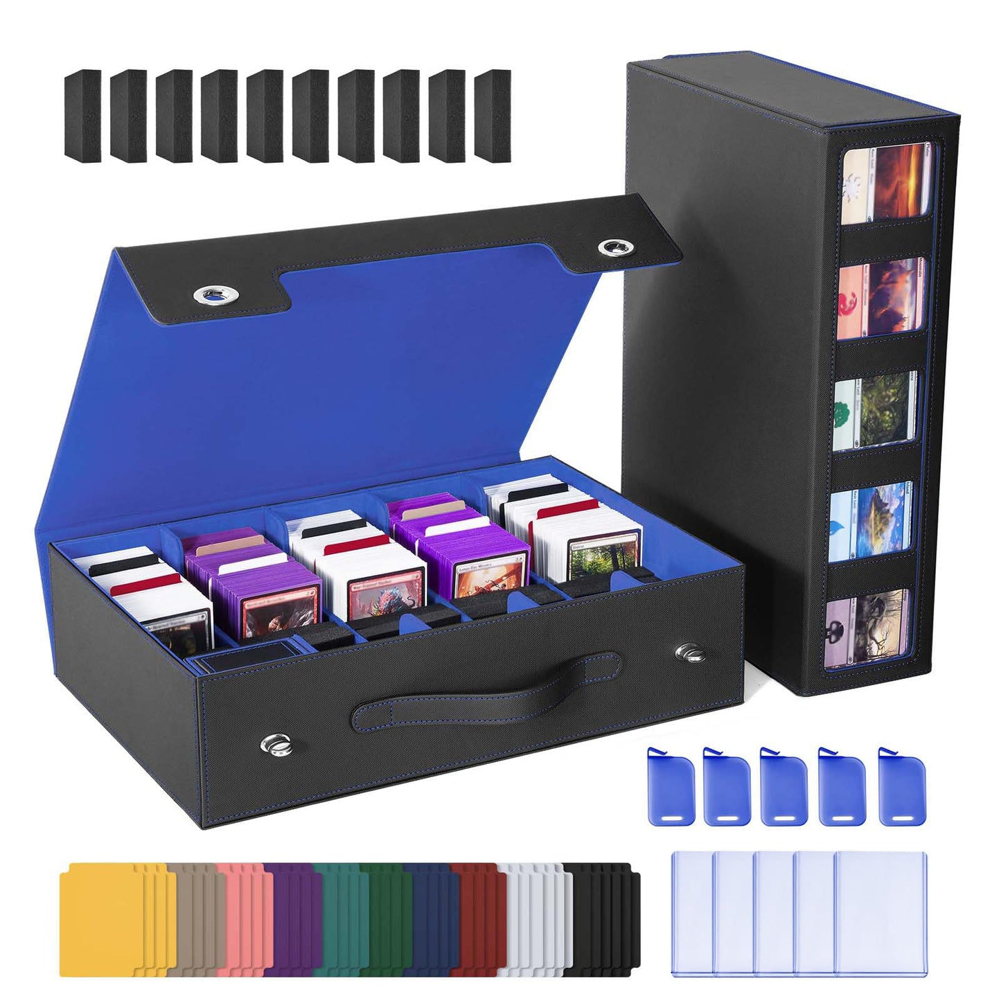 Hot UAONO Trading Card Storage Box, Holds 1800 Sleeved Cards with 10 Dividers & 3 Stoppers, Magnetic Closure PU Leather Card Case for MTG, PTCG, YGO, Sports Cards (Black)