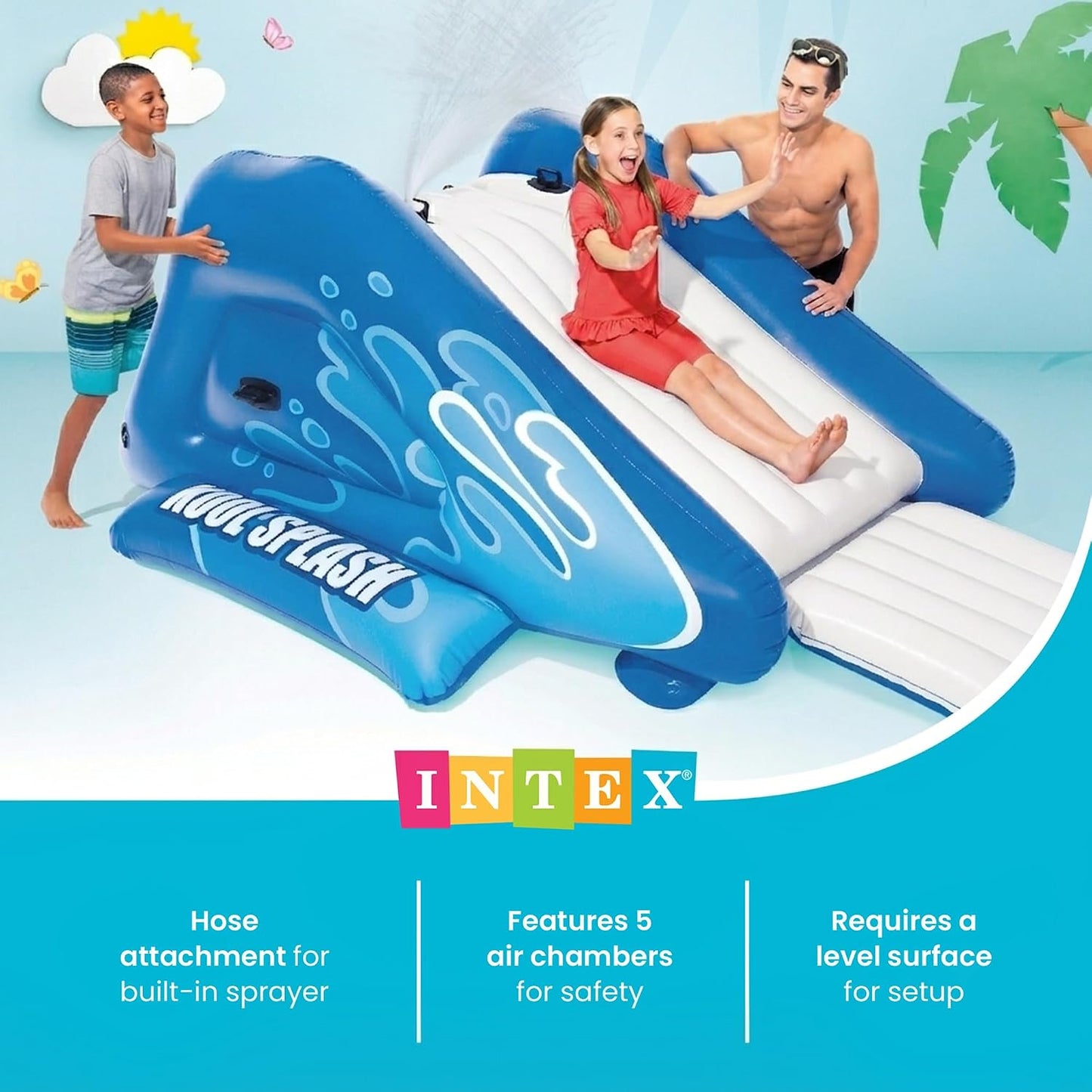 HotINTEX 58849EP Kool Splash Inflatable Water Slide Swimming Pool Play Center with Built in Sprayers for Kids and Adults, Ages 6 and Up, Blue