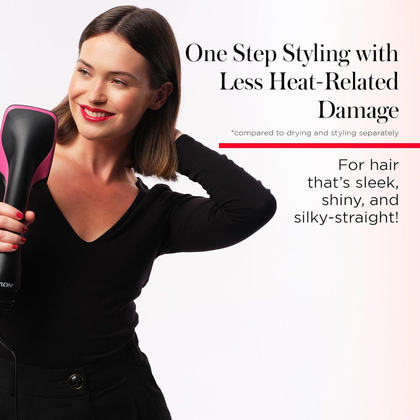 HotREVLON One-Step Hair Dryer and Styler, All-in-One Hair Brush Straightener for Salon-Quality Smooth & Straight Styles, Black