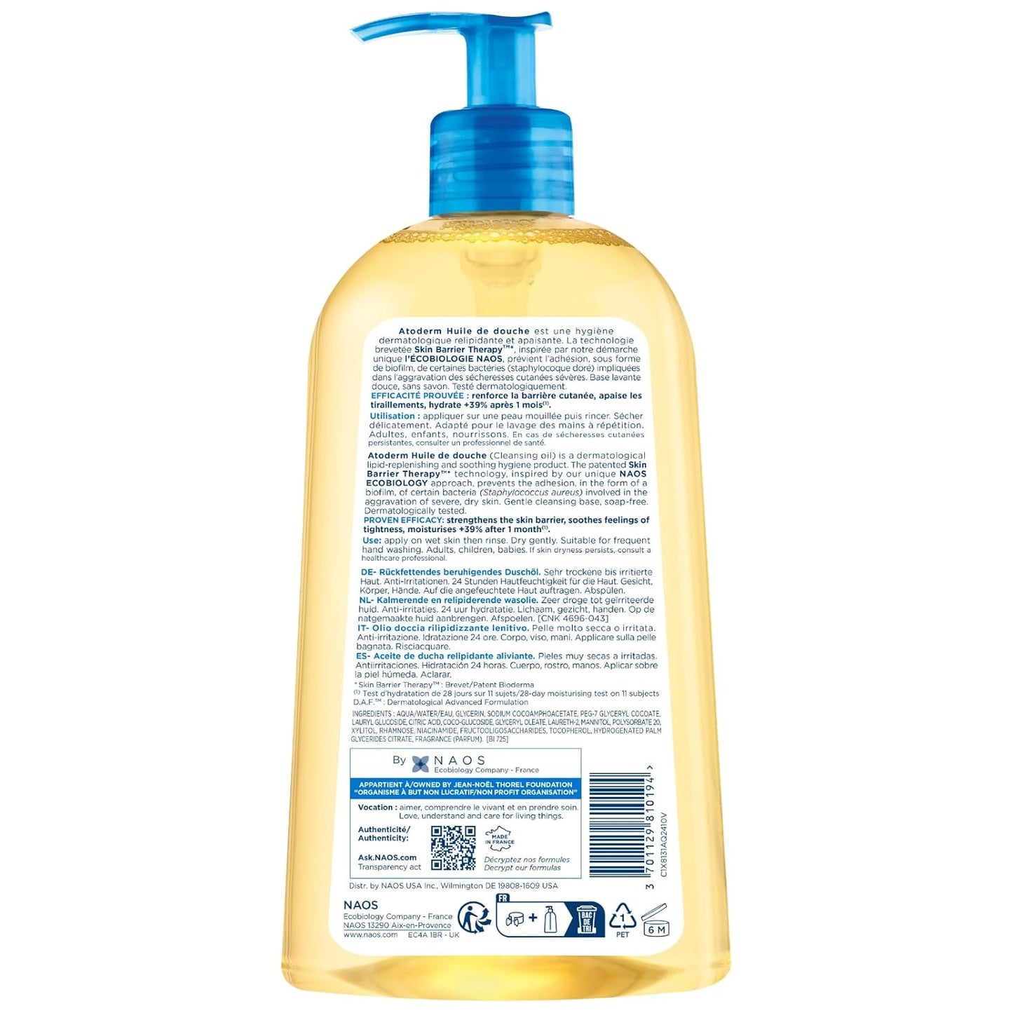 HotBioderma Atoderm Shower Oil, Cleansing Oil For Face & Body, Nourishing Cleansing Oil For Dry to Atopic Sensitive Skin For Softer & Smooth Skin For Your Whole Family