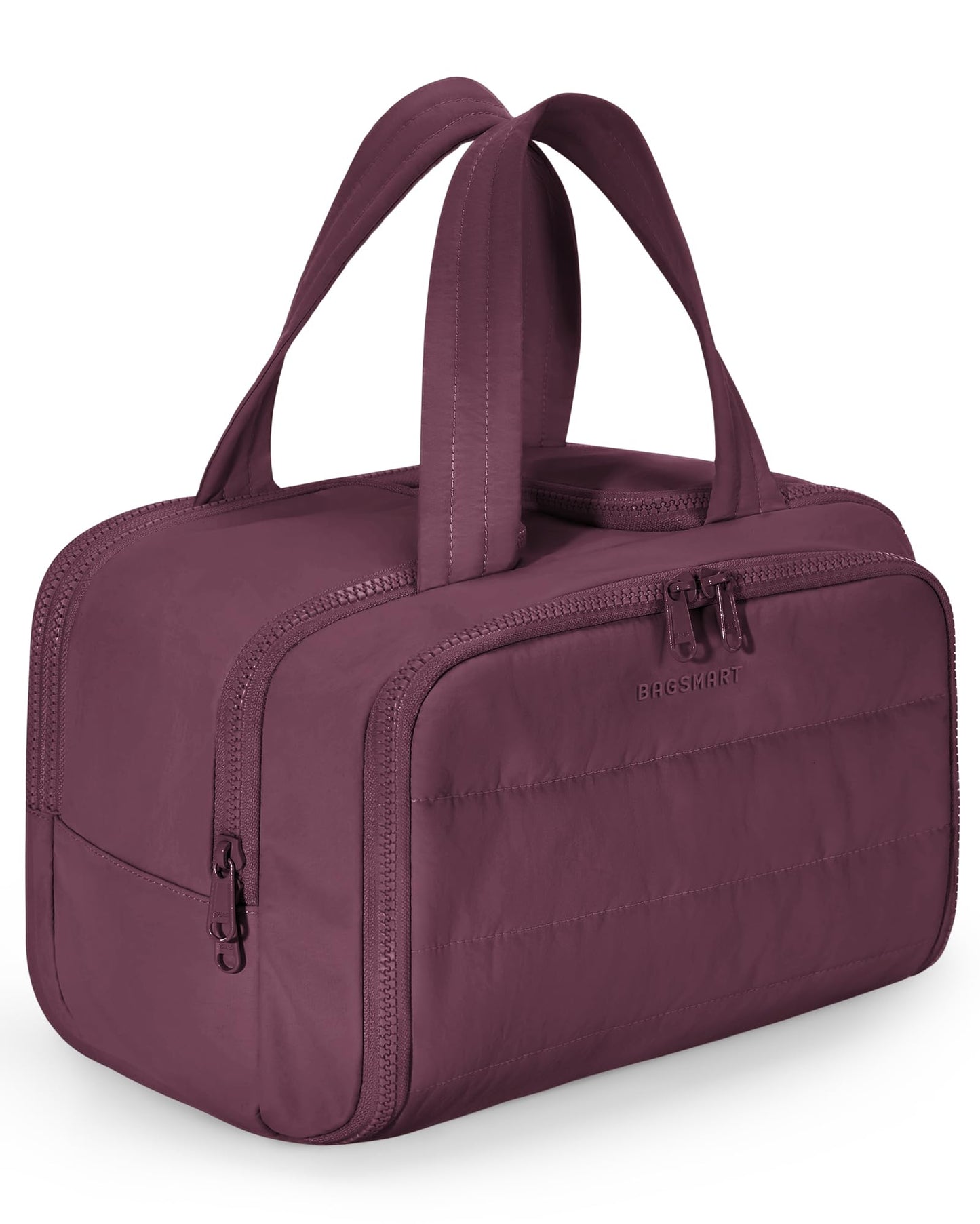 HotBAGSMART Travel Toiletry Bag, Lightweight Large Wide-open Travel Bag for Women, Puffy Cosmetic Makeup Bag Organizer with Handle for Accessories,Essentials, Toiletries, Dark Pink