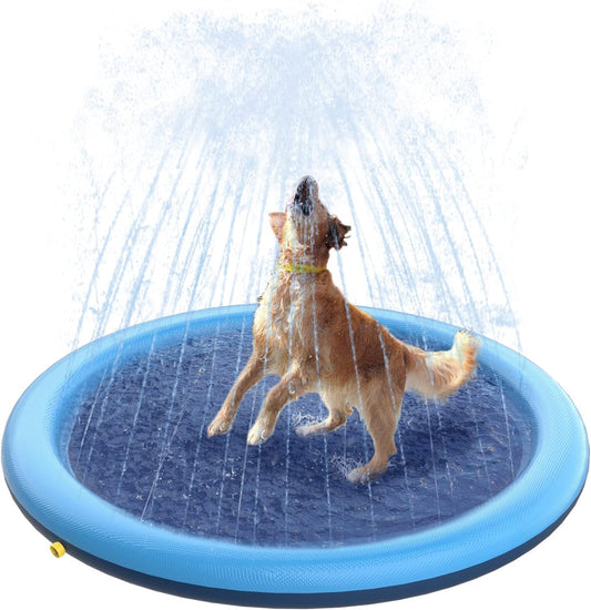 Hot Peteast Splash Pad for Dogs & Kids - Anti-Slip Dog Pool for Large Dogs, 0.58 mm Thickened Durable Outdoor Water Play Mat, Summer Sprinkler Toy for Backyard (51inch)