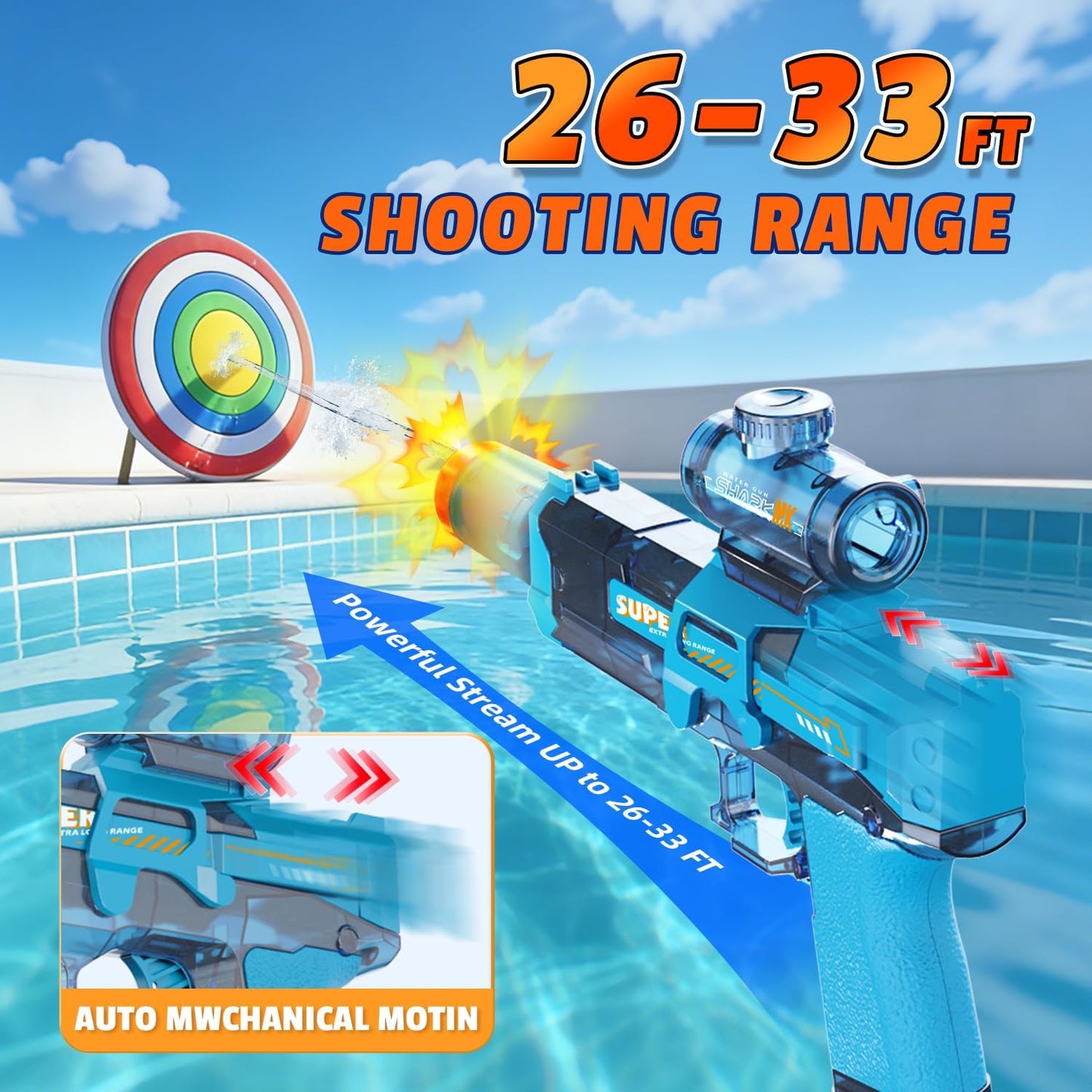Hot4Pcs Electric Water Gun for Kids Adults, Automatic Squirt Gun Pistol with Water Spray Sound and Led Light, Leak-Proof Rechargeable Watergun for Summer Outdoor Pool Beach Toys for Boys (Black+Blue)