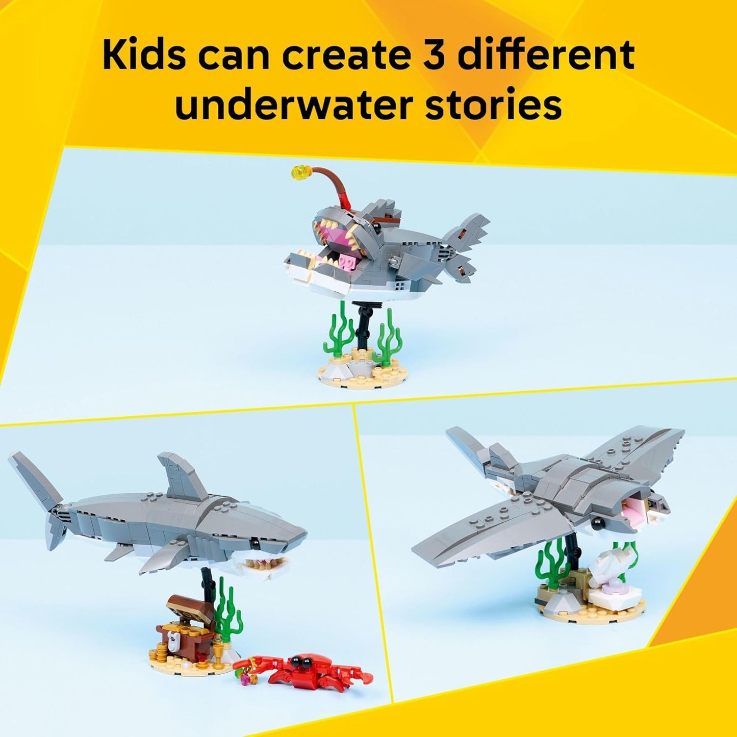 HotLEGO Creator Fierce Shark with a Treasure Chest Building Toy for Boys & Girls - Kids Build a Shark, Fish, or Manta Ray Animal Figure - Bedroom or Shelf Decor for Ages 8+ - 31381
