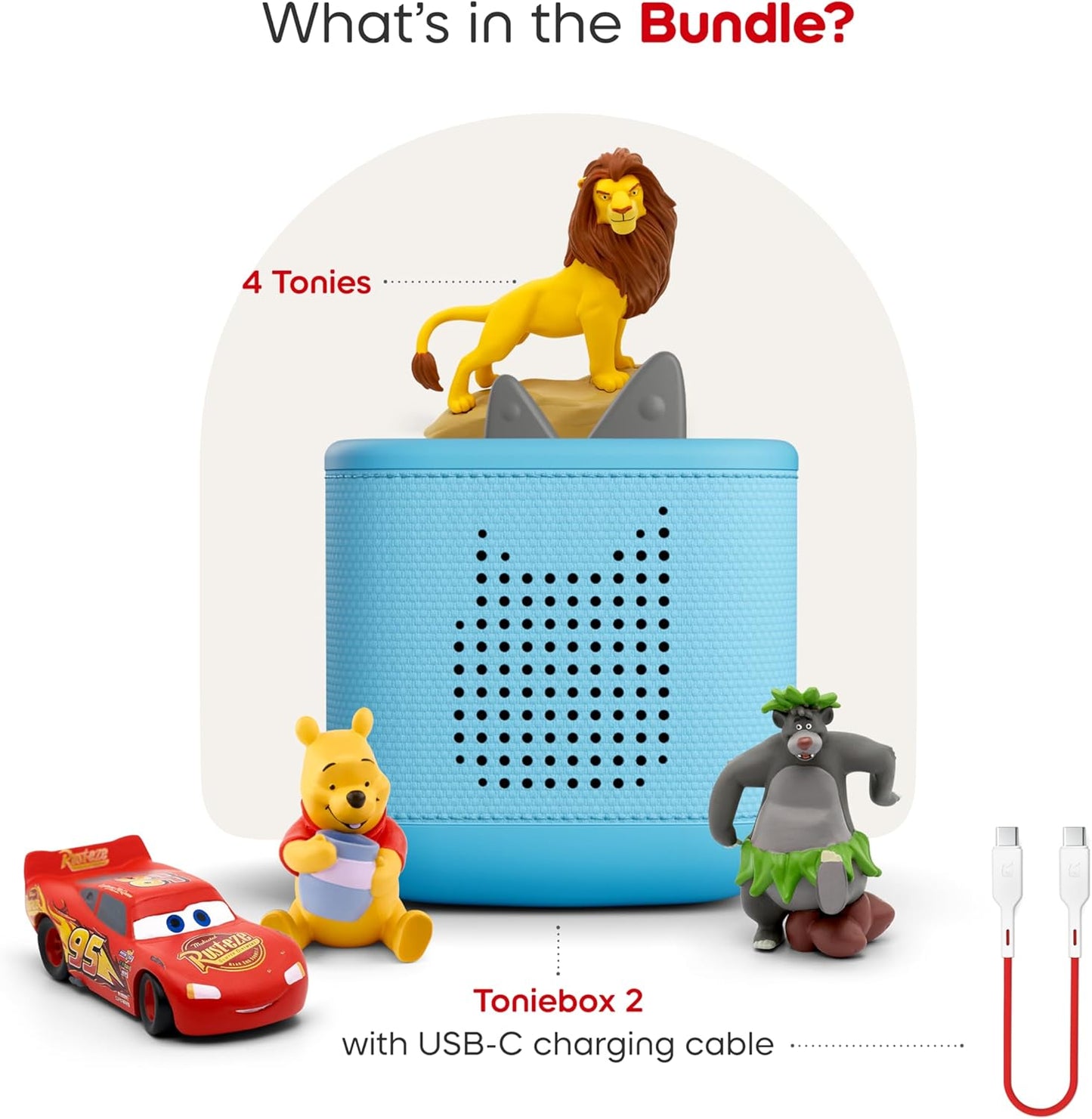HotToniebox 2 Audio Player Disney Bundle for Kids 3+ with Lightning McQueen, Simba, Winnie The Pooh, and Baloo - Sky Blue