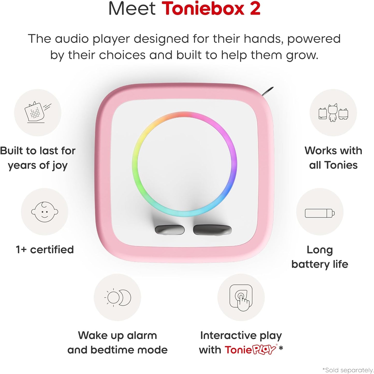 HotToniebox 2 My First Farm Bundle for Kids 1+ with Soft and Squeezable Cow, Horse, and Pig - Cloud Pink