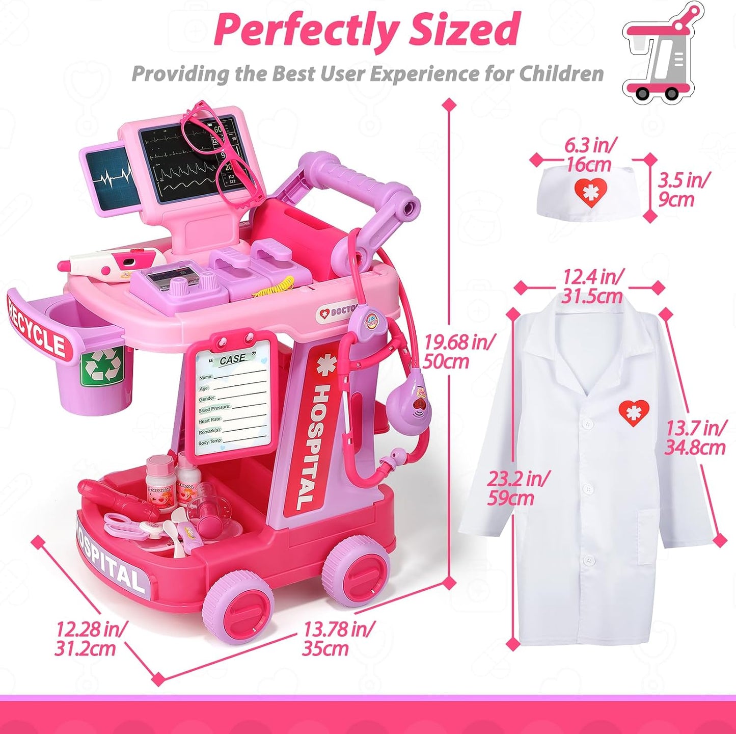 Hot Liberry Toddlers Doctor Kit Toy for Girls Boys Ages 2 3 4 5, Pink | Kids Doctor Playset with Cart, Costume & Stethoscope, Role Play, Pretend Play Medical Toys, Birthday Gift