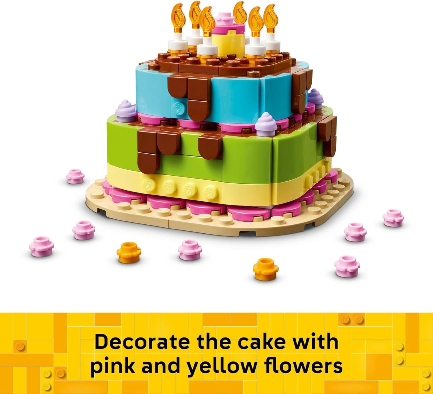 HotLEGO Birthday Party Cake - Building Toy for Boys & Girls, Ages 7+ - Birthday Decoration with 10 Candle Accessories - Craft for Kids - 40815