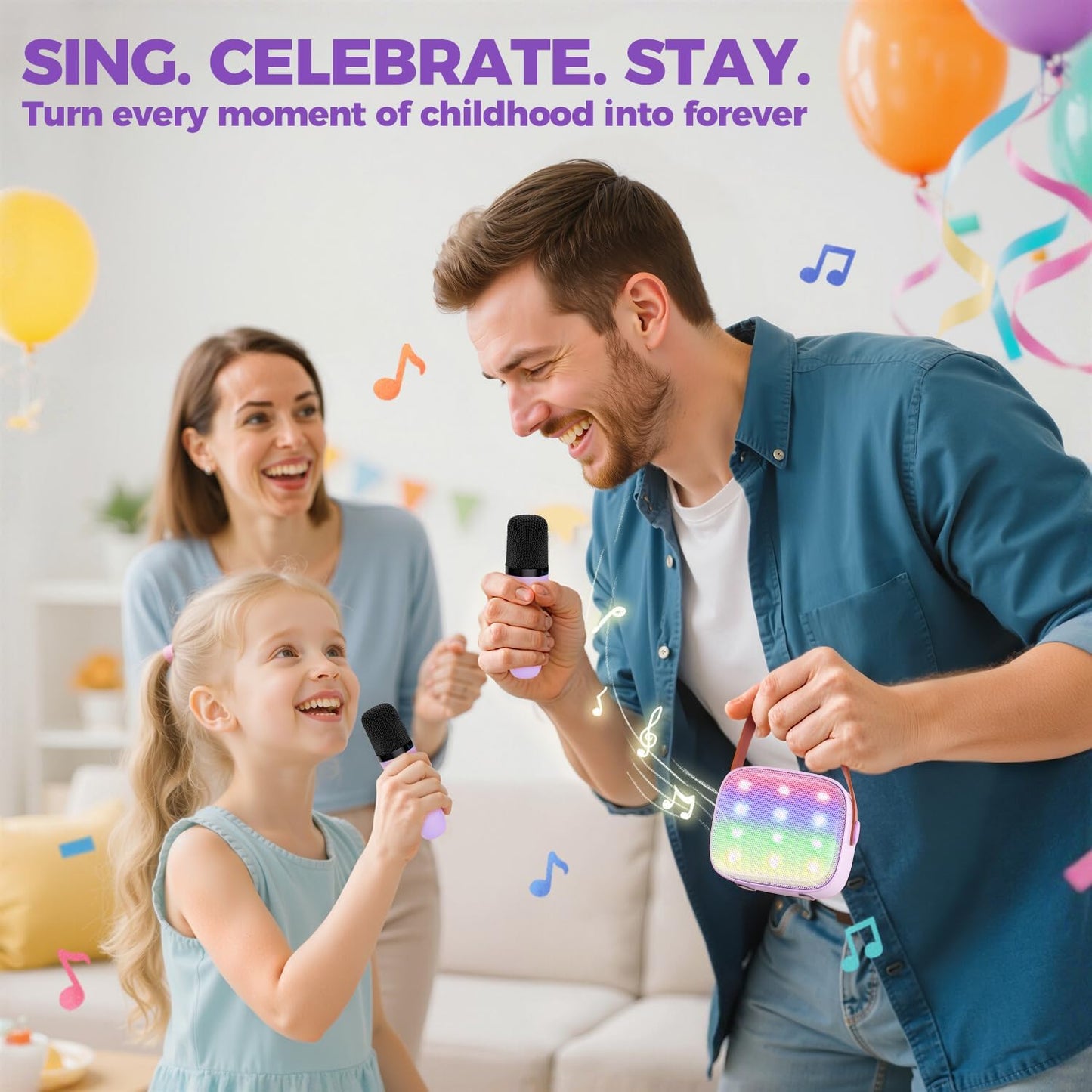 HotYLL Karaoke Machine for Kids, Portable Mini Speaker with 2 Wireless Microphones, TOP Kids Gifts for Girls Ages 3, 4, 5, 6, 7, 8, 9, 10+ Years Old, 4-12th Birthday Singing Present Toy Party (Purple)